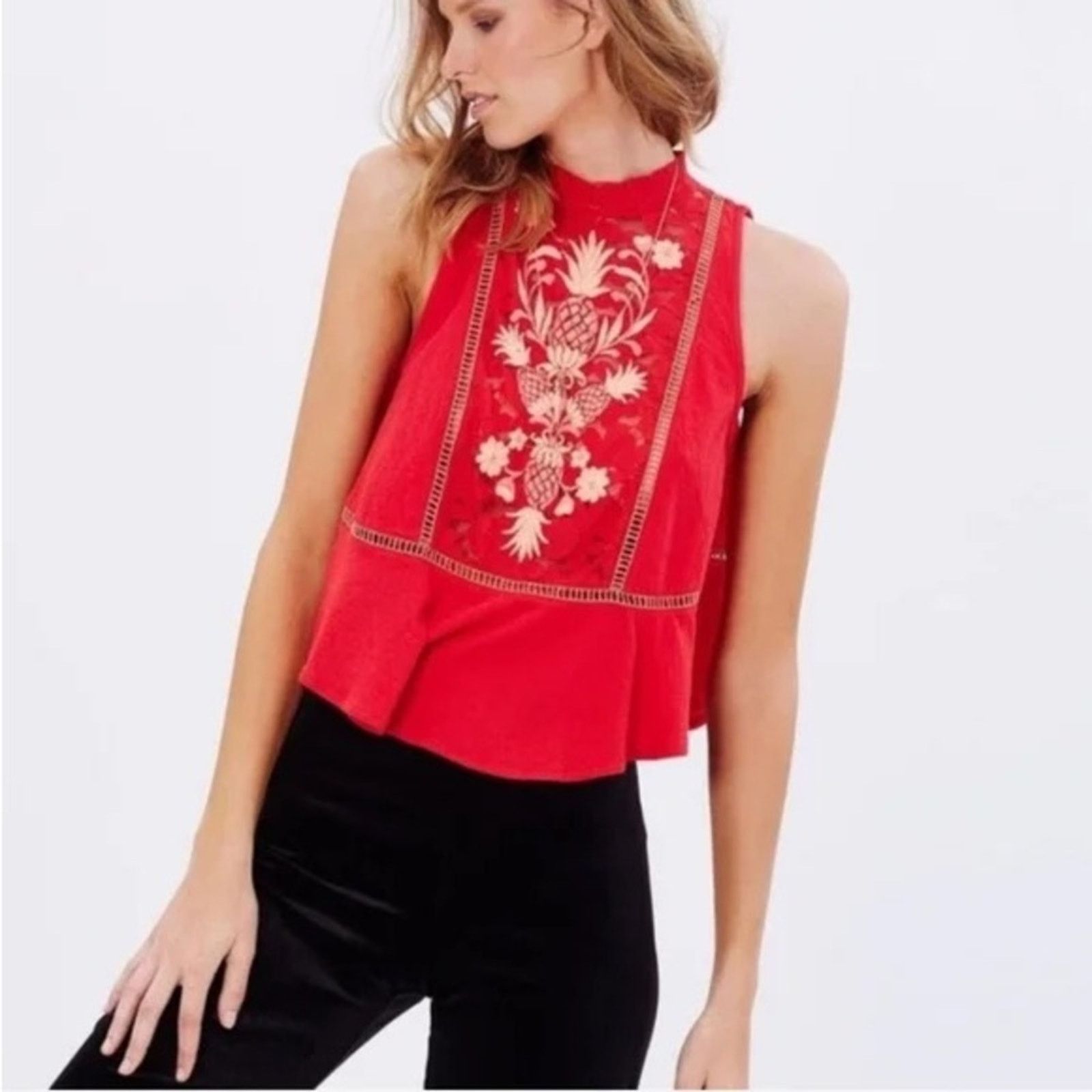 Free People Free People Flora Embroidered High Neck Tank Top Women’s XS Size XS / US 0-2 / IT 36-38 - 3 Thumbnail