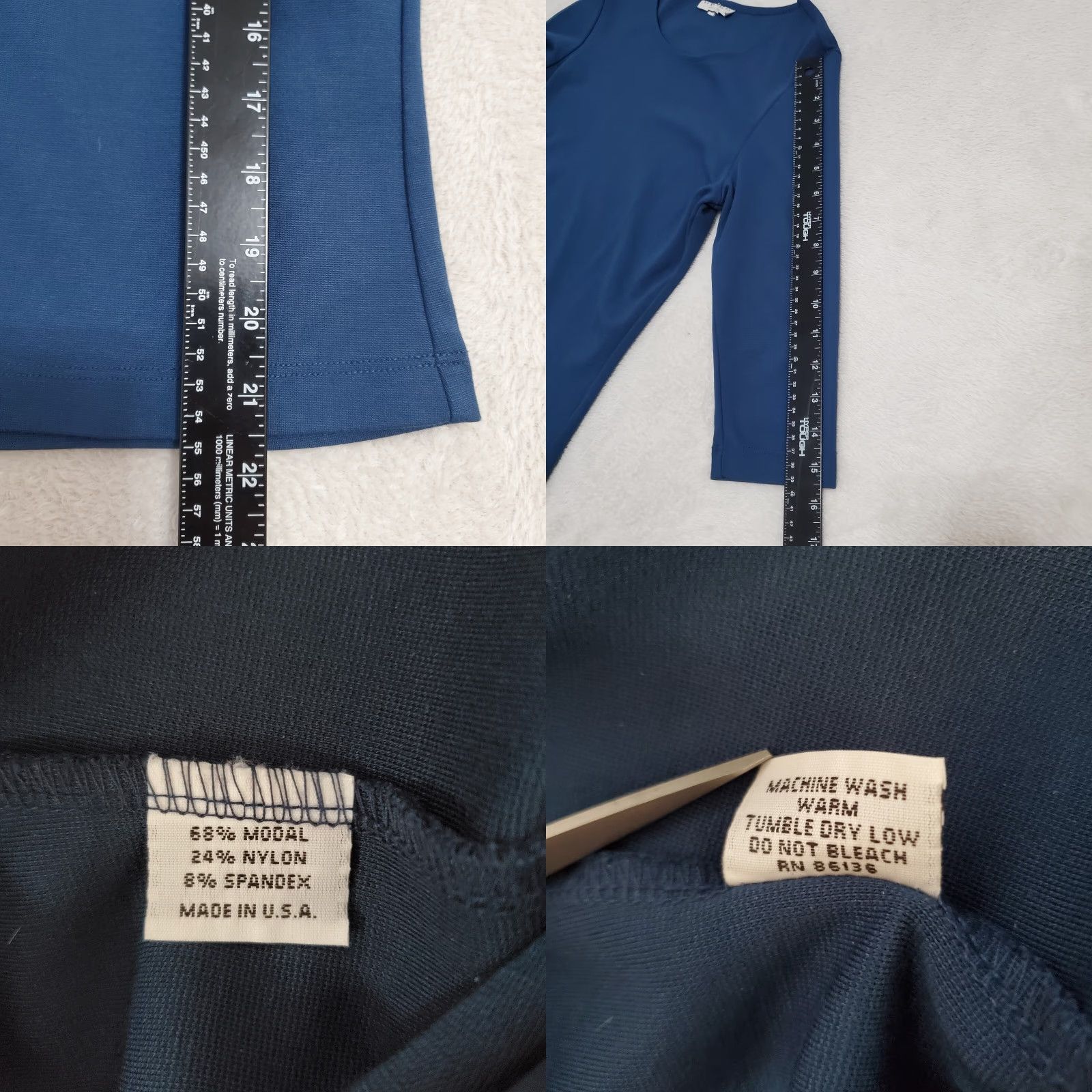 Vintage Bryn Walker Top Women XS Blue 3/4 Sleeve Pullover Stretch Minimalist Capsule USA Size XS / US 0-2 / IT 36-38 - 8 Thumbnail
