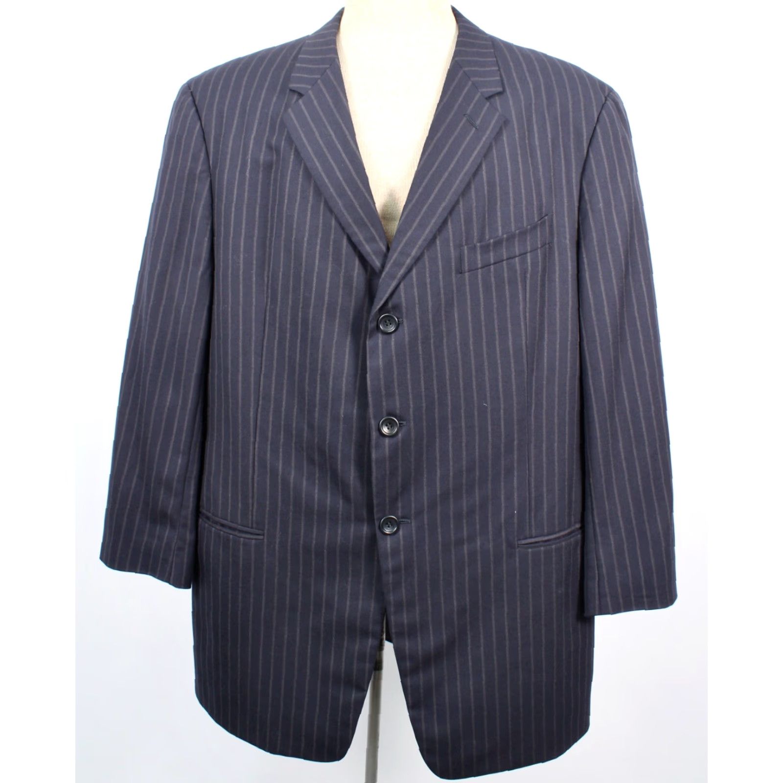 Armani VINTAGE Armani Suit Mens 2 PC Navy Blue Pinstripe Wool Wool 44R 48 Chest 44 Regular Mens Size 44R - 3 Thumbnail