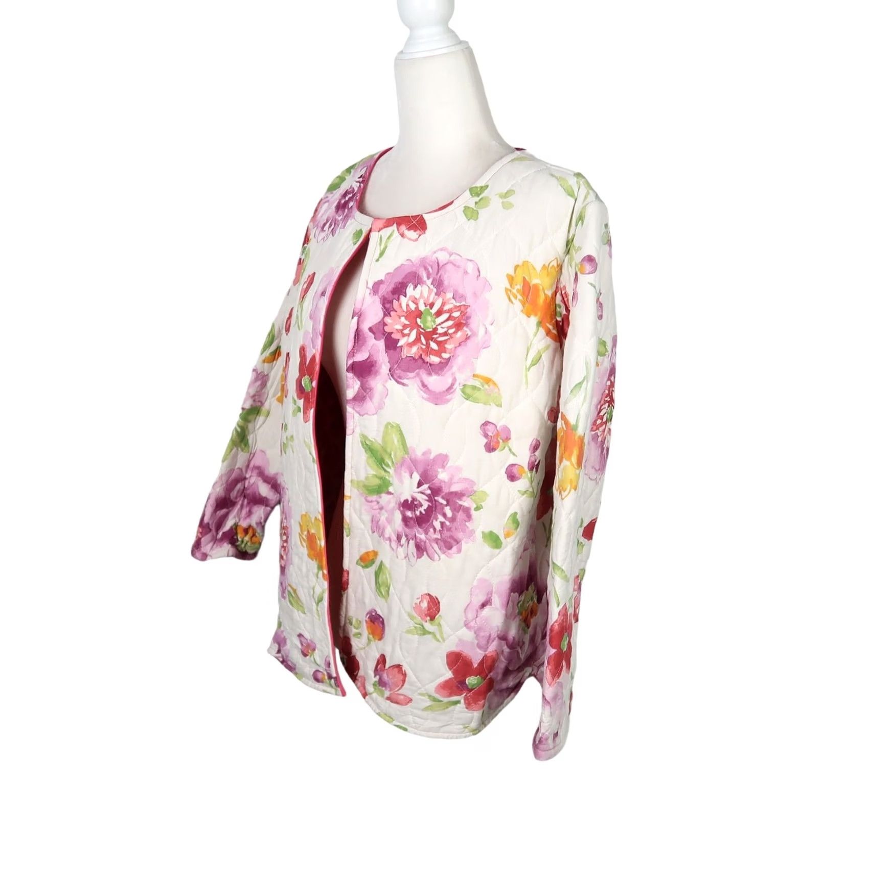 Pinko VINTAGE 90s White Pink Purple Floral Print Quilted Jacket M Women Short Spring Casual 90s Mens Women Girls Boys Size M / US 6-8 / IT 42-44 - 3 Thumbnail