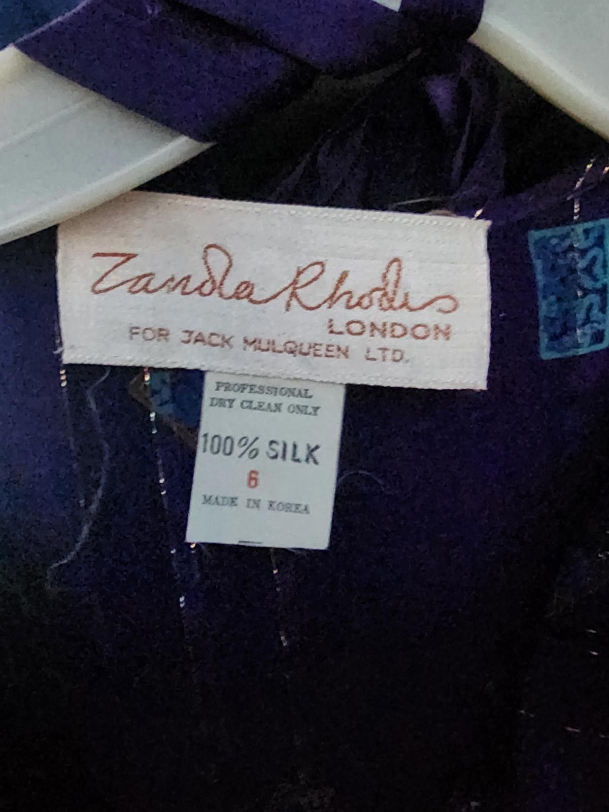 Designer Zandra Rhodes for Jack MulQueen. Vintage, 100% Silk Dress. 6 Size M / US 6-8 / IT 42-44 - 2 Thumbnail