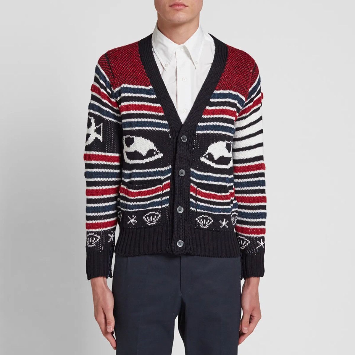 Thom Browne Thom Browne Fish Fair Isle Knit Cardigan Size US M / EU 48-50 / 2 - 1 Thumbnail