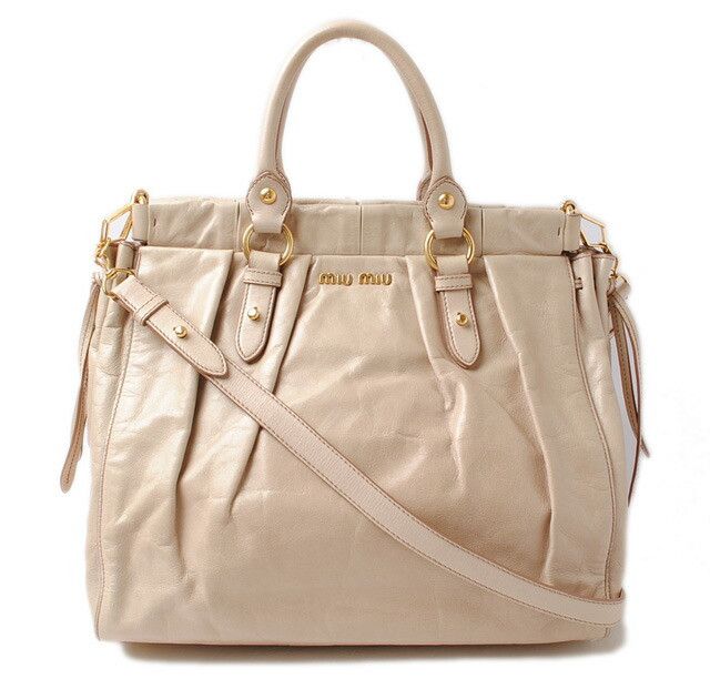 Miu Miu Miu Miu Miu Miu VITELLO LUX Leather 2way Shoulder Tote Bag Beige Leather Tote Bag miu-17-014 in Excellent Condition Size ONE SIZE - 1 Thumbnail