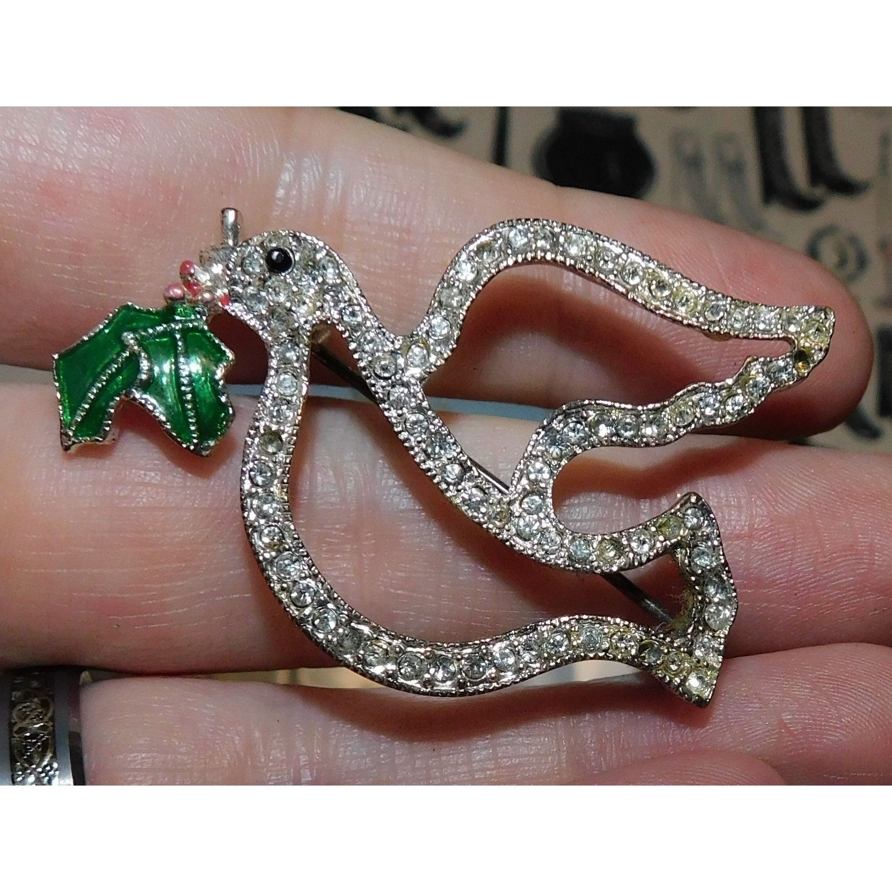 Other Vintage Dove Brooch Silver Tone With Rhinestones Size ONE SIZE - 2 Thumbnail