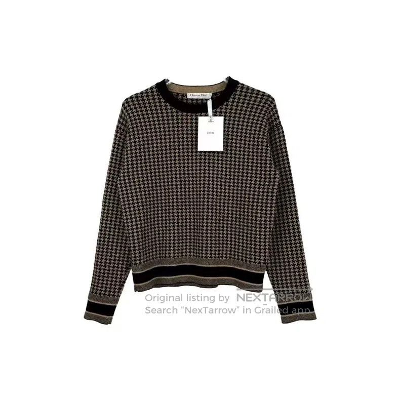 Dior Dior Brown checkered letter trim cashmere knitted sweater Size XXS / US 00 / IT 34 - 1 Thumbnail
