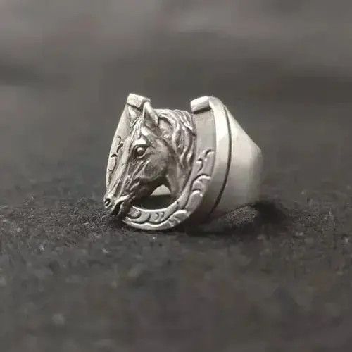 Other 925 Silver Plated Adjustable Horse Ring for Men Women Size ONE SIZE - 3 Thumbnail