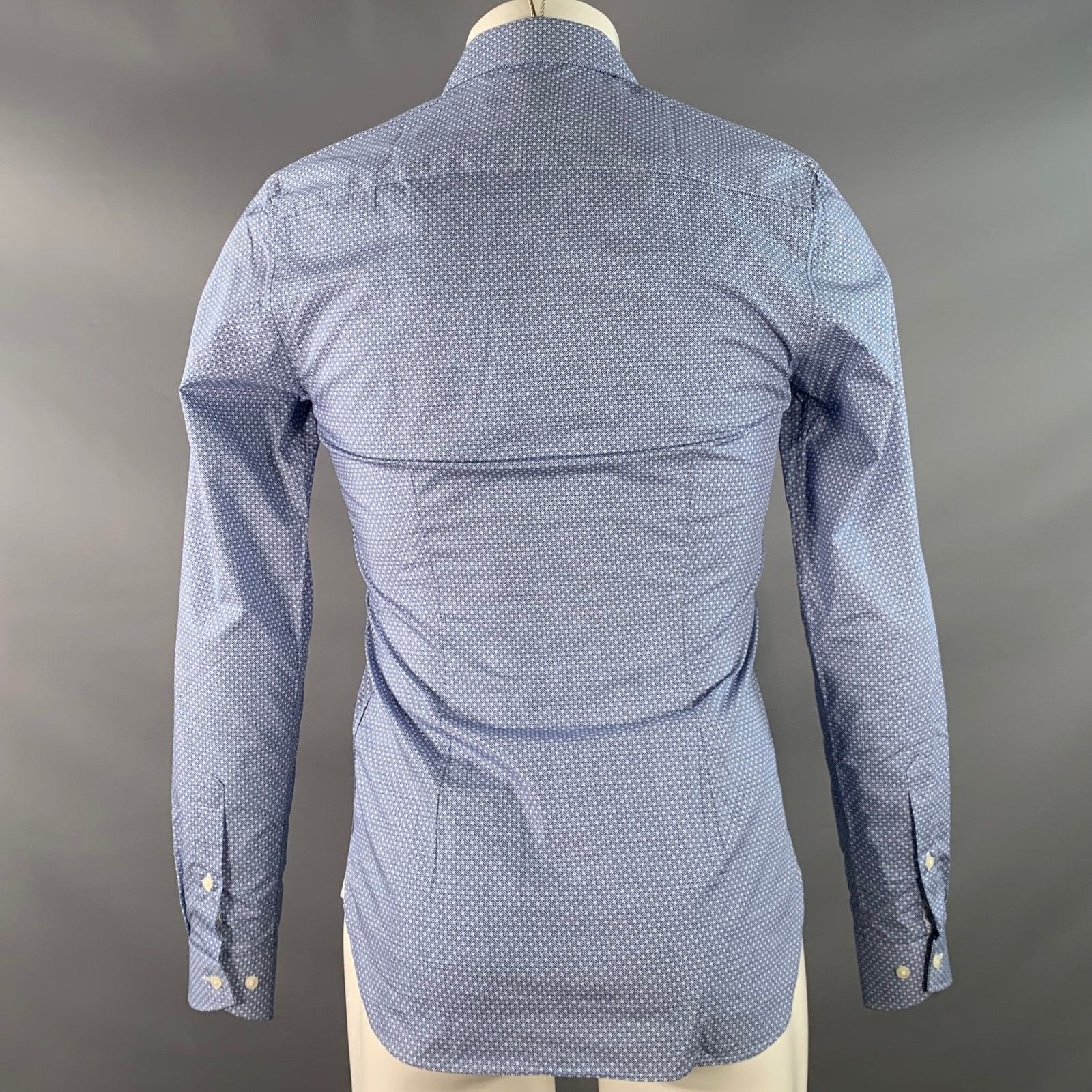 Ted Baker Blue White Woven Cotton Curved Cutaway Long Sleeve Shirt Size US S / EU 44-46 / 1 - 4 Thumbnail