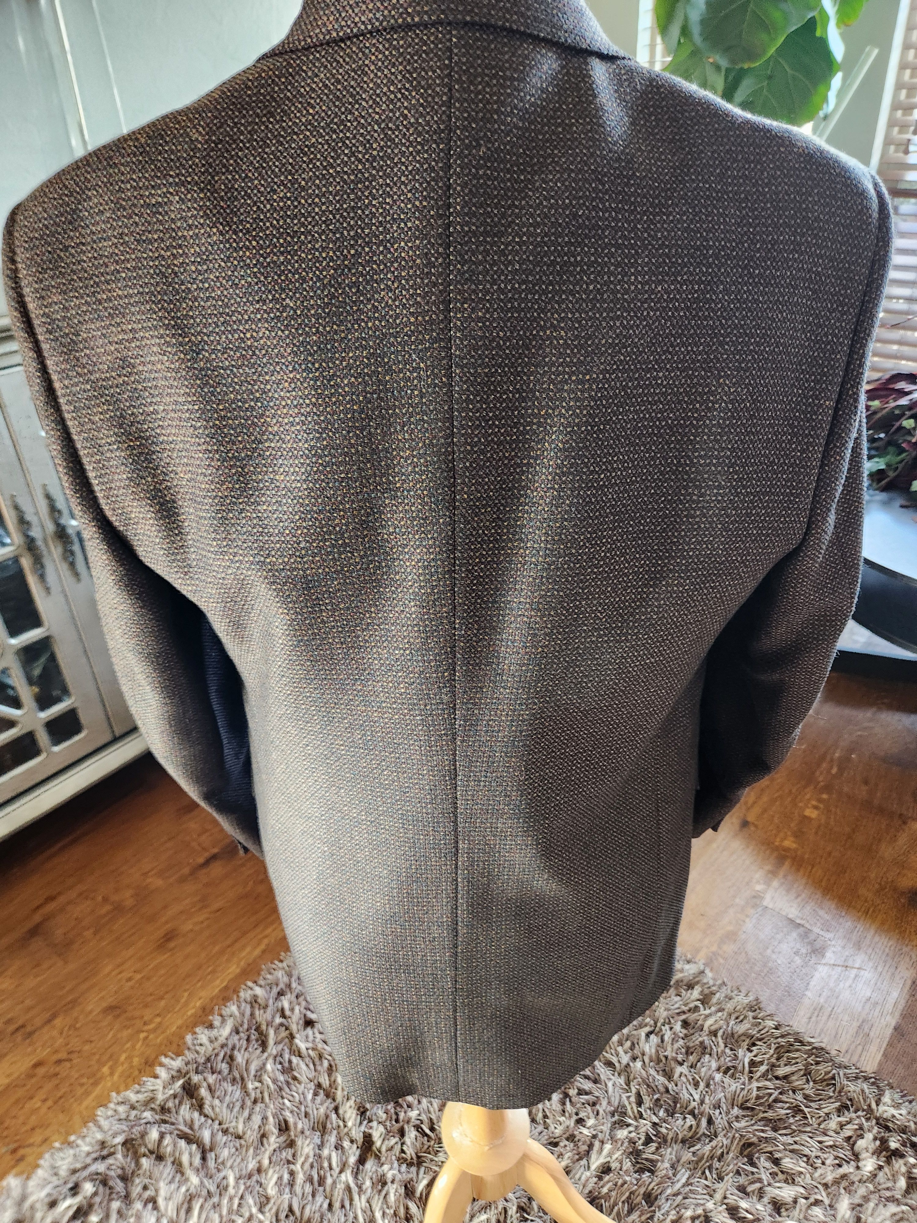 Tallia Vintage Men's 100% Wool Dark Brown Tweed 2 Button Blazer Size 44L - 2 Thumbnail