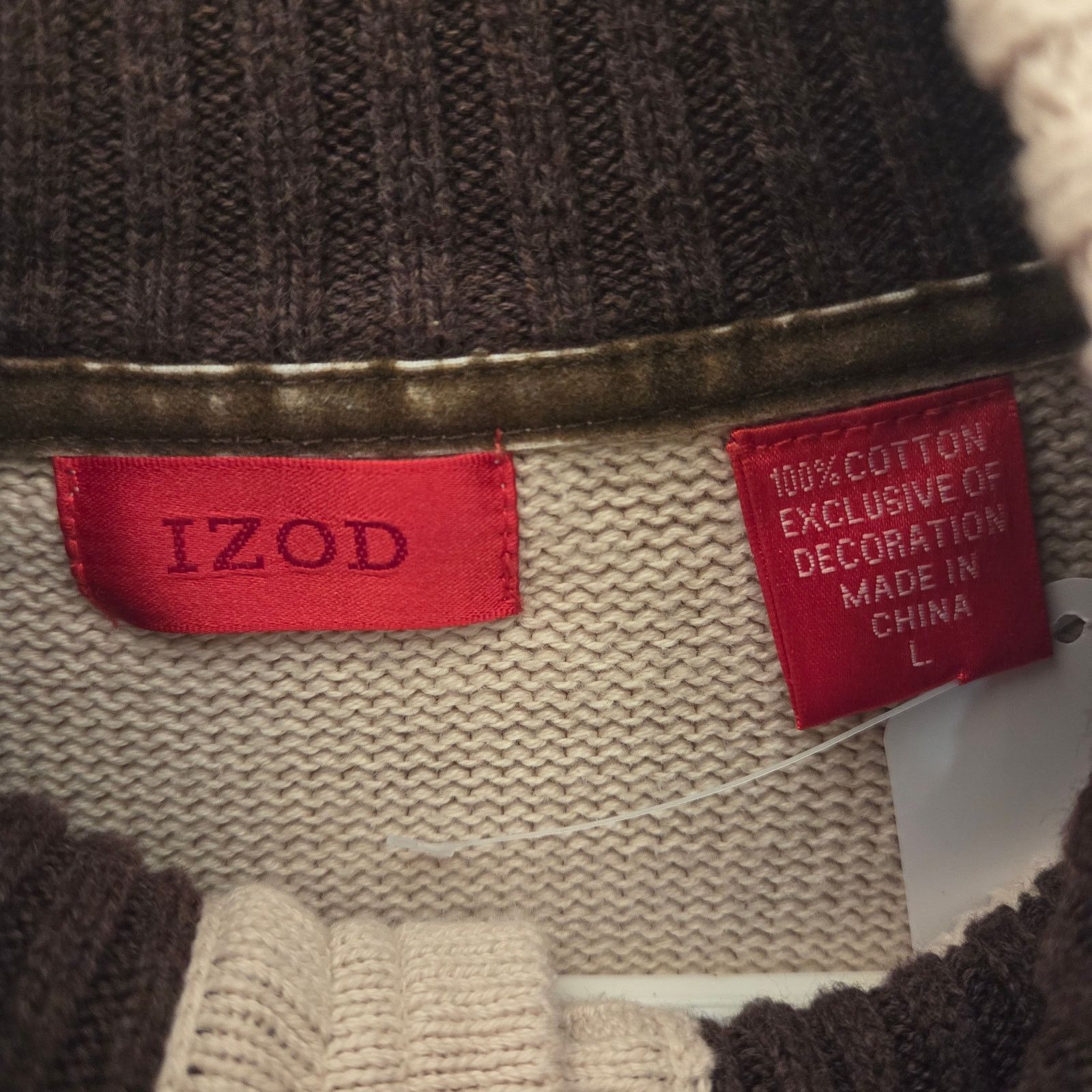 Izod IZOD Cream Quarter Button Pullover Sweater - Men's Large Size US L / EU 52-54 / 3 - 7 Thumbnail