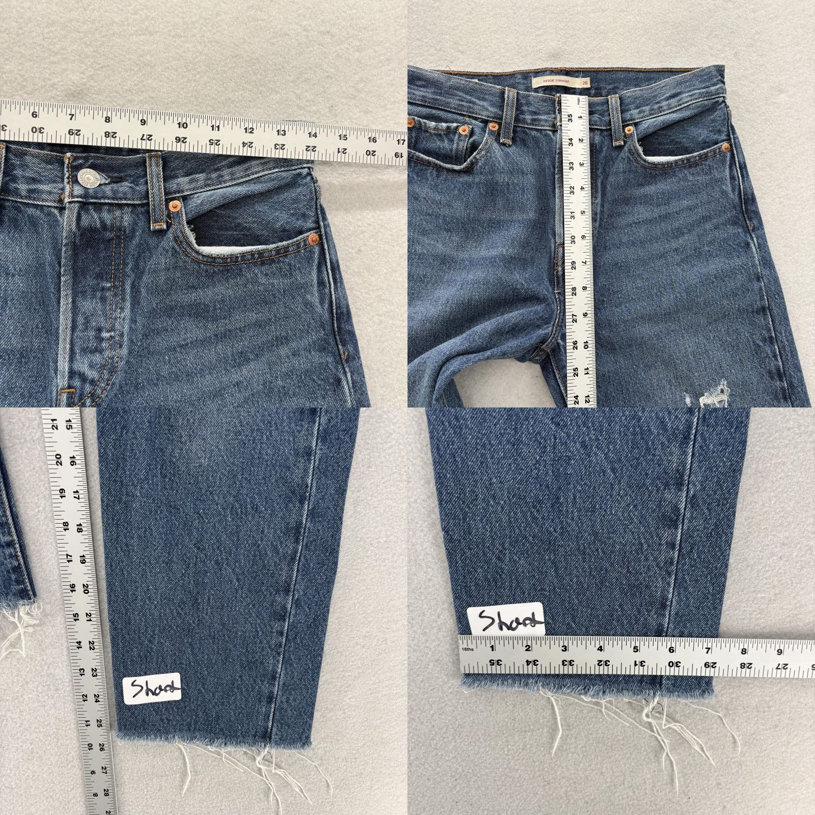 Levi's Levis Premium Wedgie Straight Jeans Womens 26 Blue High Rise Distressed Raw Hem Venues Denim 5-Pocket Design, Button, Logo Womens Jeans Size 26" / US 2 / IT 38 - 8 Thumbnail