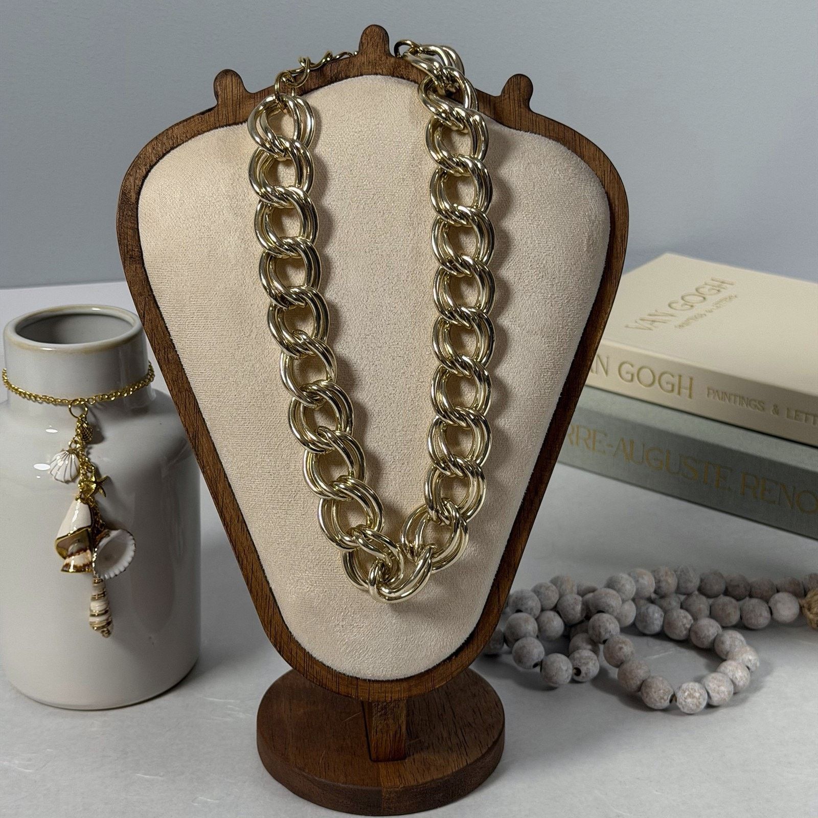 Vintage VTG Statement Necklace Chunky Gold-Tone Double Curb Link Size ONE SIZE - 4 Thumbnail