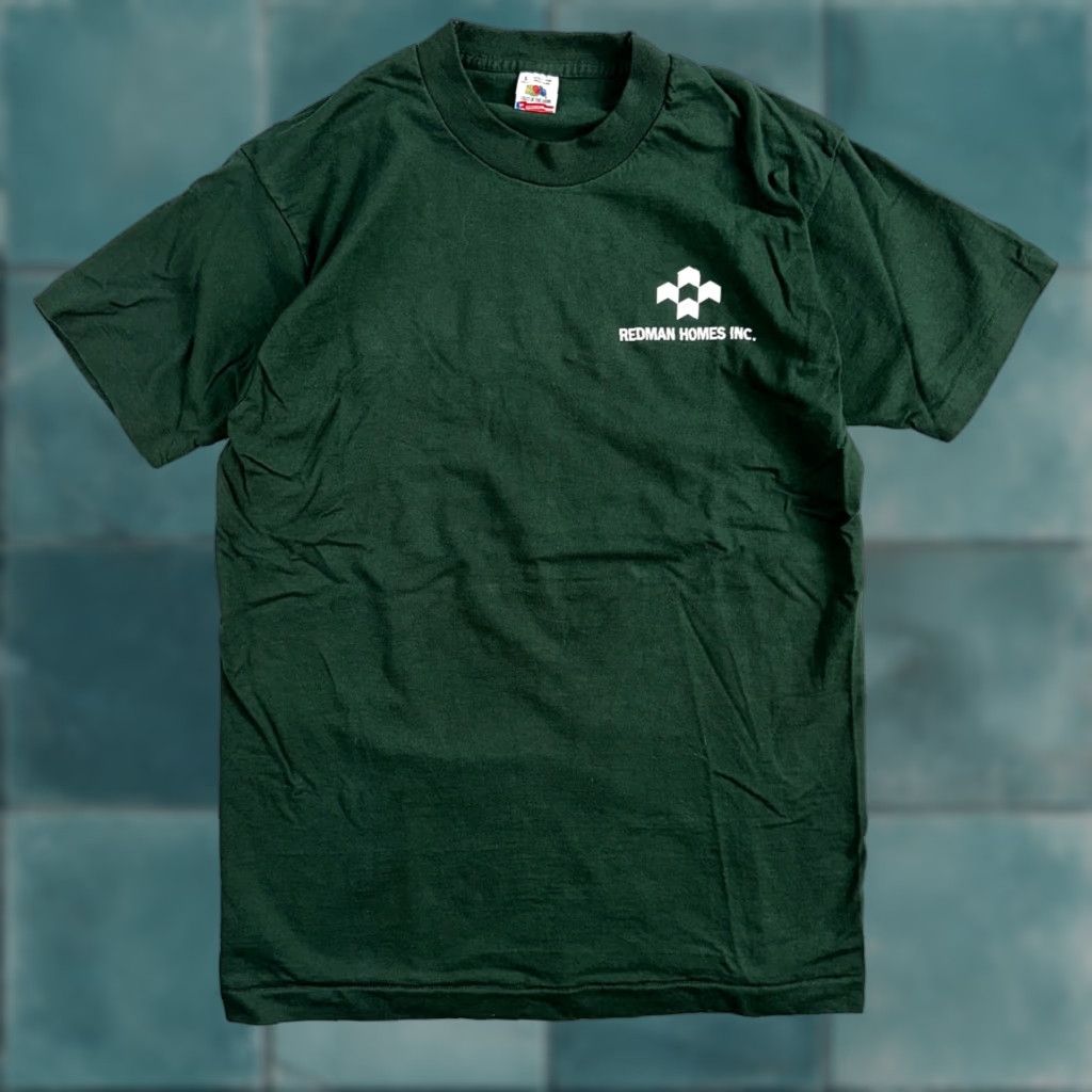 Fruit Of The Loom VINTAGE Fruit of the Loom USA Flag T Shirt Main Selling Point Brand Green Redman Home Construction Large Mens L Crew Neck Short Sleeve USA Theme Size US L / EU 52-54 / 3 - 1 Thumbnail