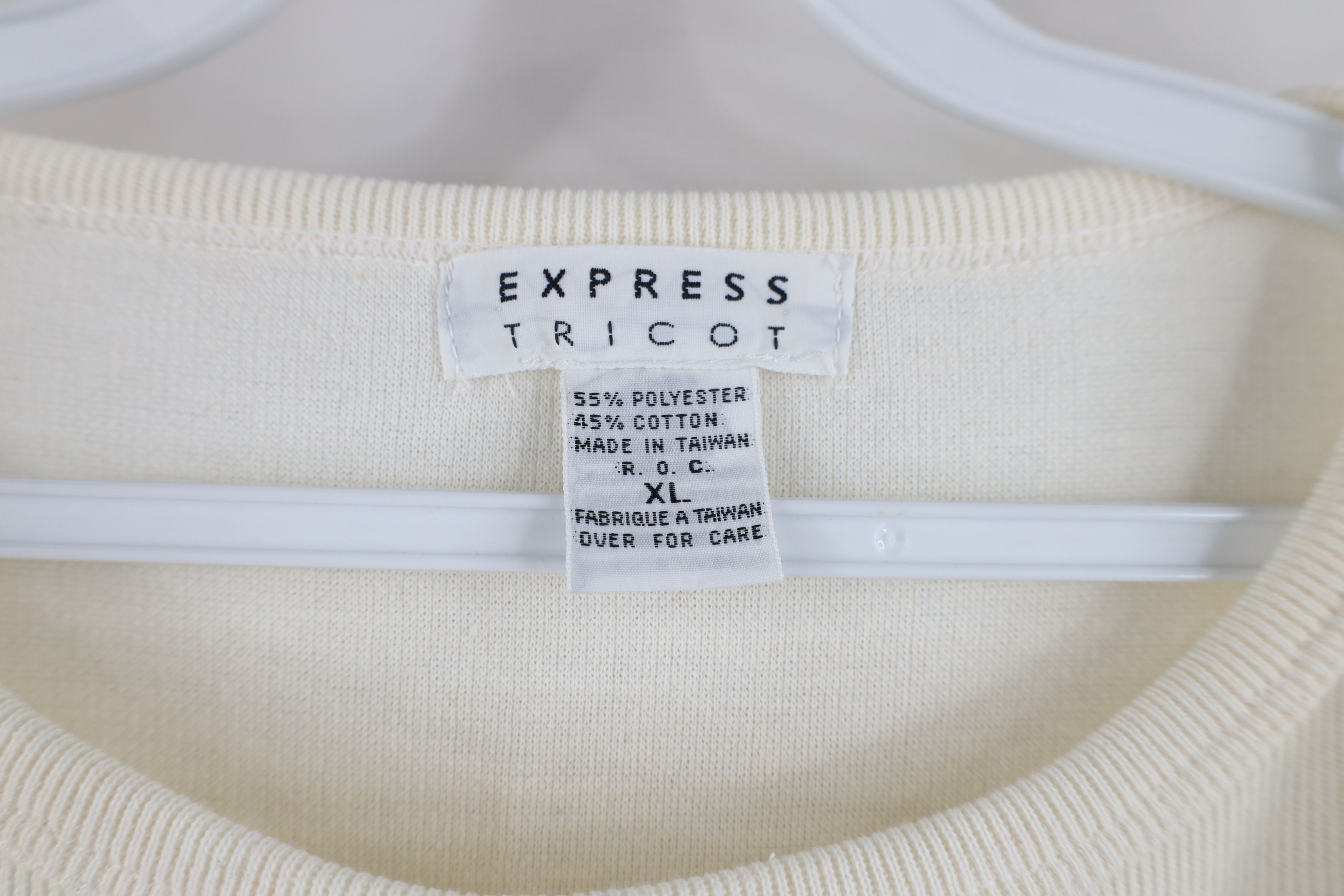 Express × Vintage Vintage 90s Express Ribbed Knit 3/4 Sleeve T-Shirt Cream Size XL / US 12-14 / IT 48-50 - 4 Thumbnail