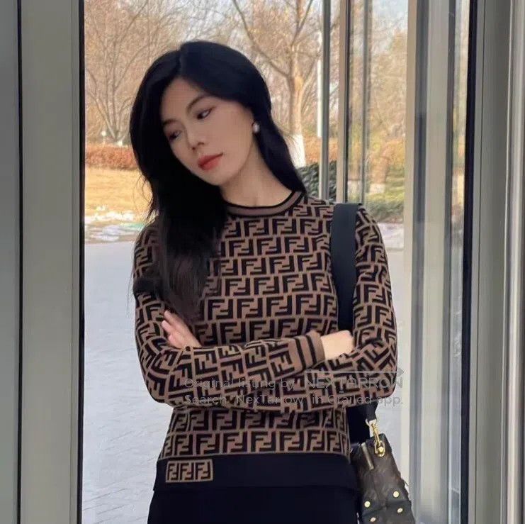 Fendi Fendi Dark Brown Logo Monogram Printed Long Sleeve Knit To Size S / US 4 / IT 40 - 8 Thumbnail
