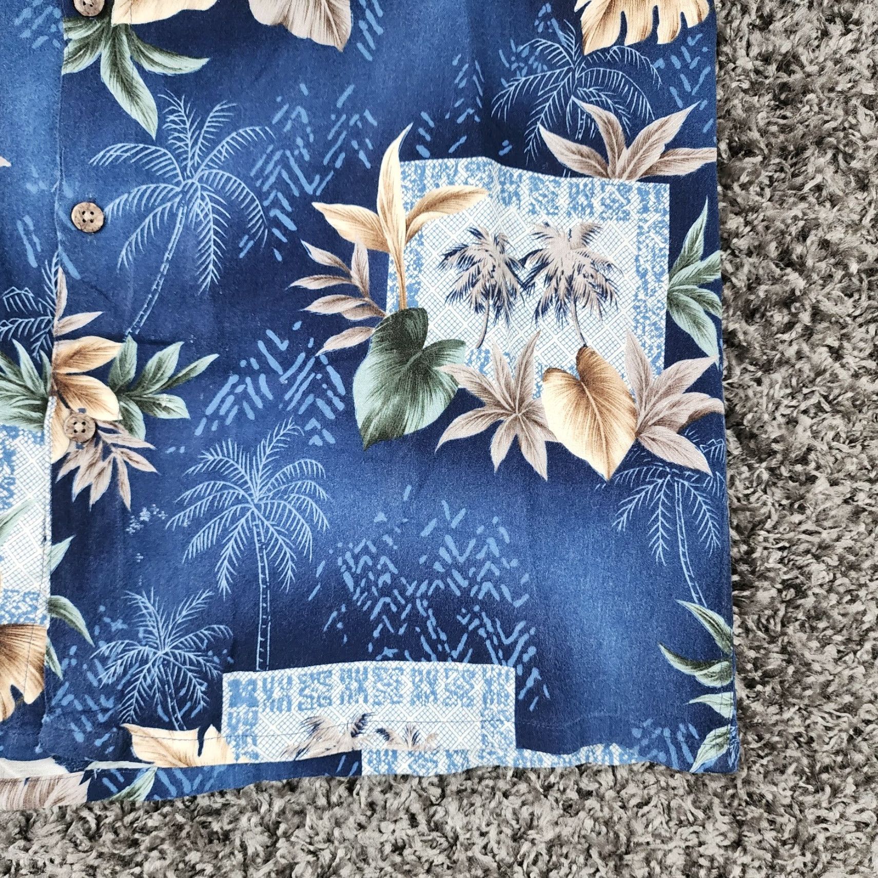 Vintage CAMPiA MODA Hawaiian Floral Button-Up Shirt Mens Short Sleeve Blue Rayon Size M Size US 31 - 2 Thumbnail