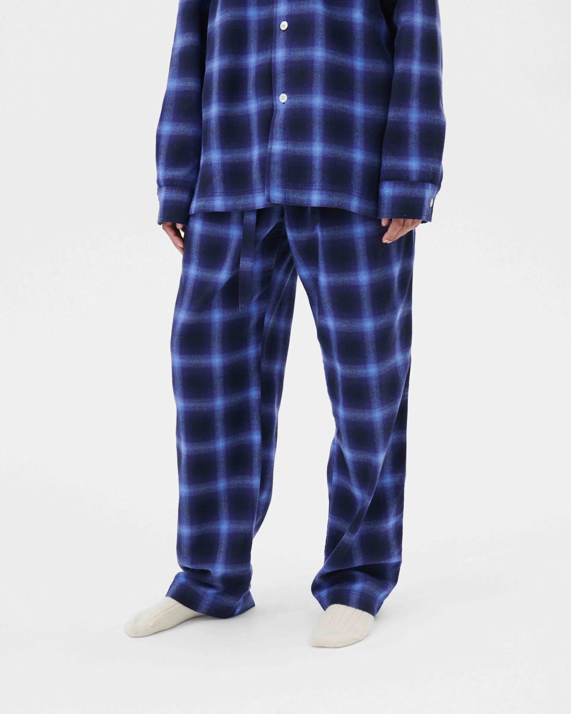 Tekla o1mle0525 Unisex Flannel Pyjamas Pants in Dark Blue Size 28" / US 6 / IT 42 - 6 Thumbnail