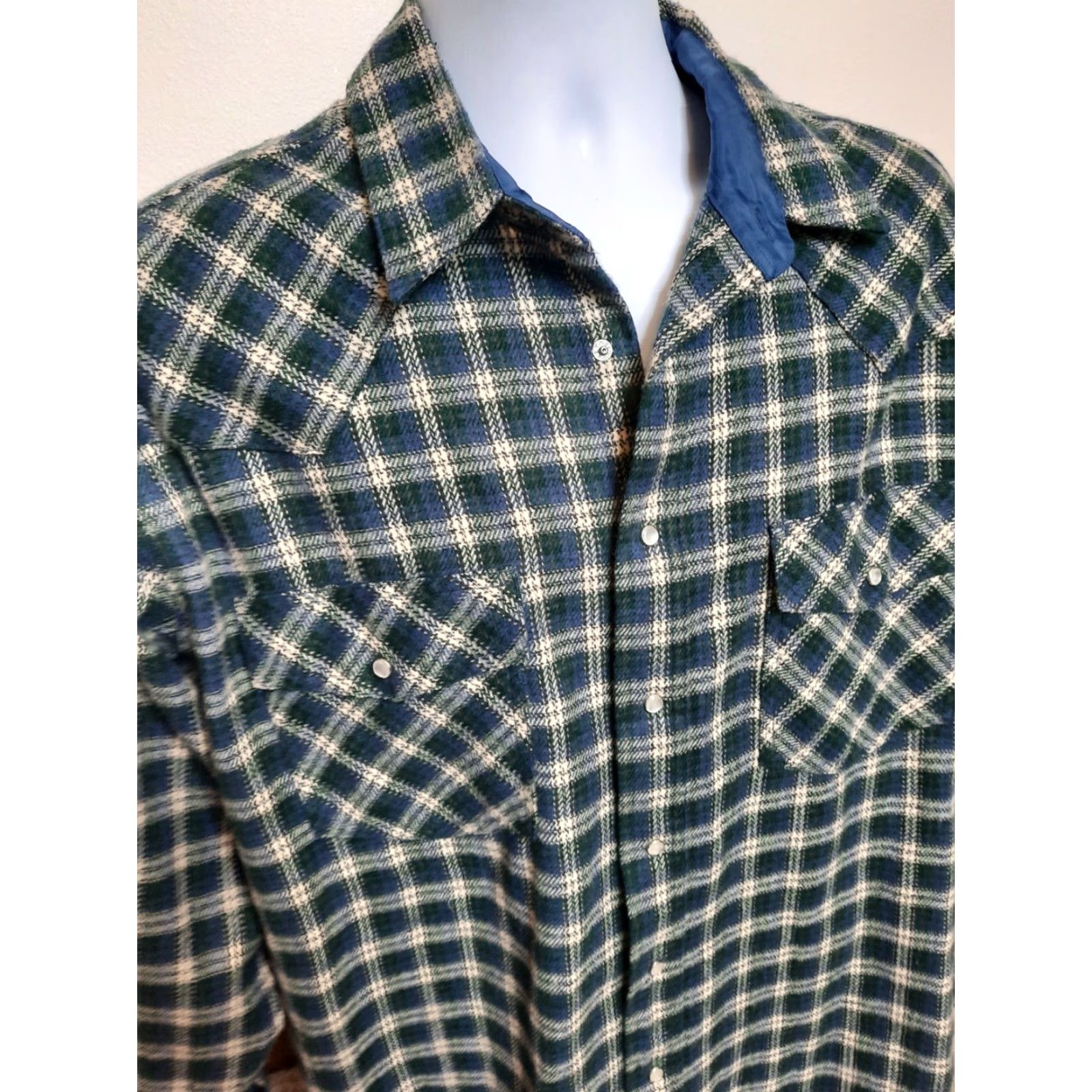 Vintage VINTAGE Rock Creek Ranch Plaid Flannel Pearl Snap Shirt Coat XL Tall Blue Mens Button-Up Size US XL / EU 56 / 4 - 5 Thumbnail