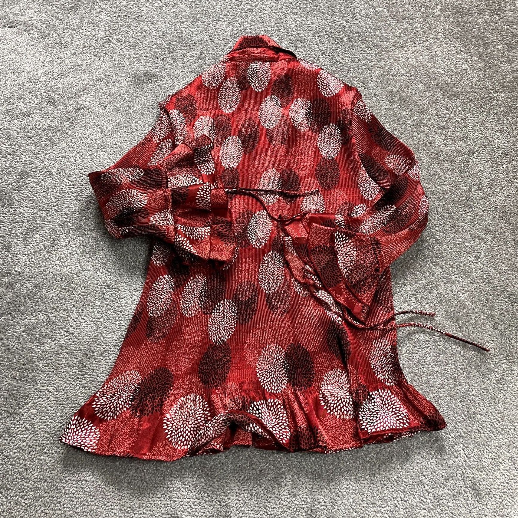 Vintage Dressbarn Dress Womens XL Red Patterned Ruffles Bell Sleeve Button Down Shirt Geometric Polyester Size XL / US 12-14 / IT 48-50 - 3 Thumbnail