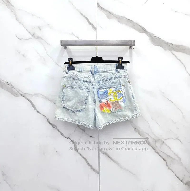 Chanel Chanel Blue Cotton Logo Women's Shorts . Size 23" - 1 Thumbnail