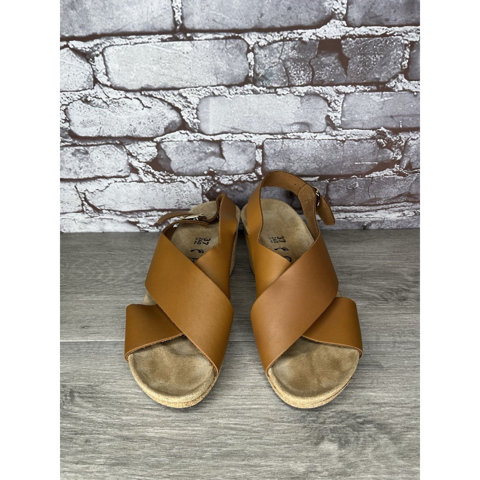 Birkenstock Birkenstock Papillio Samira Ginger Brown Leather Cork Wedges Size US 6.5 / IT 36.5 - 12 Thumbnail