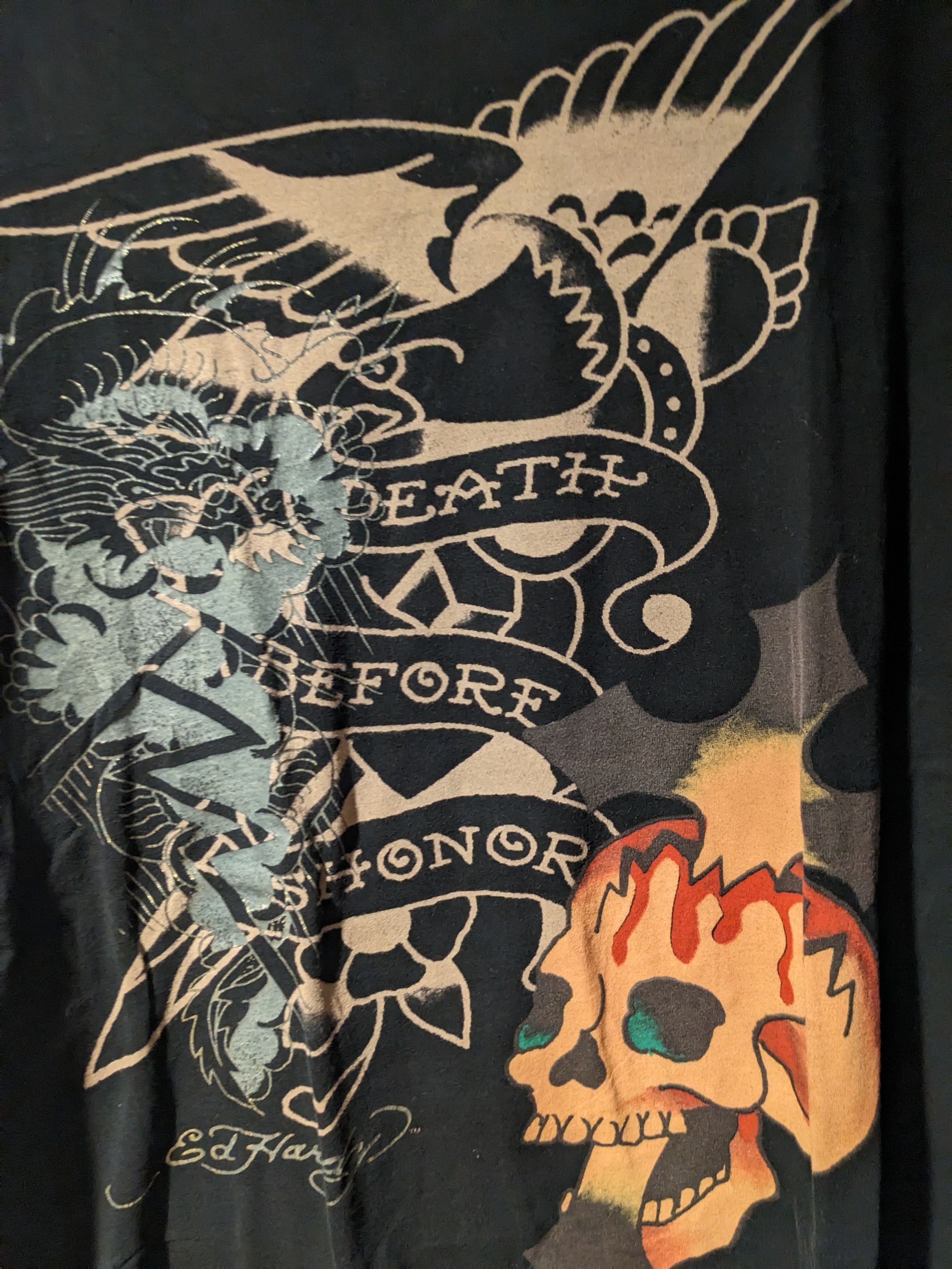 Ed Hardy × Vintage Vintage Y2K Ed Hardy Death Before Honor Skull Eagle T-Shirt Size US XL / EU 56 / 4 - 2 Thumbnail