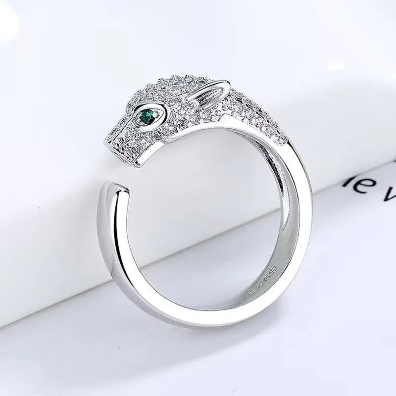 Jewelry × Vintage 925 Silver charm Crystal creative leopard head Rings Size ONE SIZE - 5 Thumbnail
