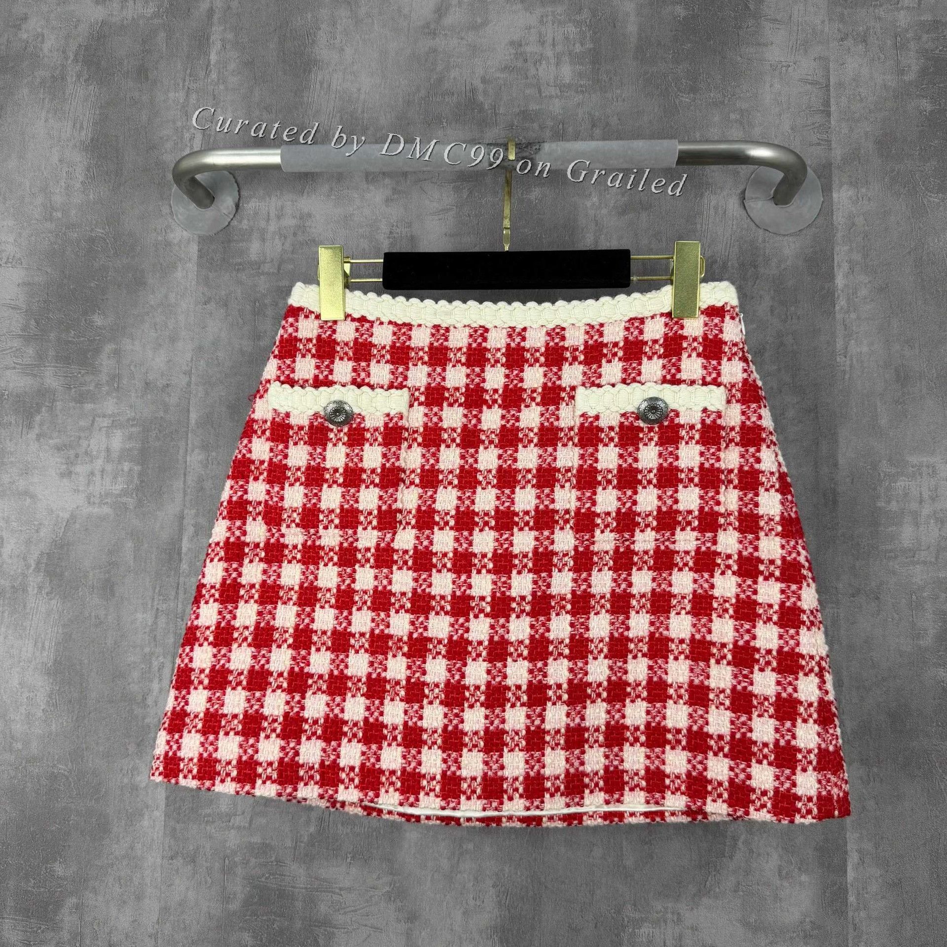 Miu Miu Miumiu Tweed Wool Skirt with Flower Buckle Size 40" / US 18 - 1 Thumbnail