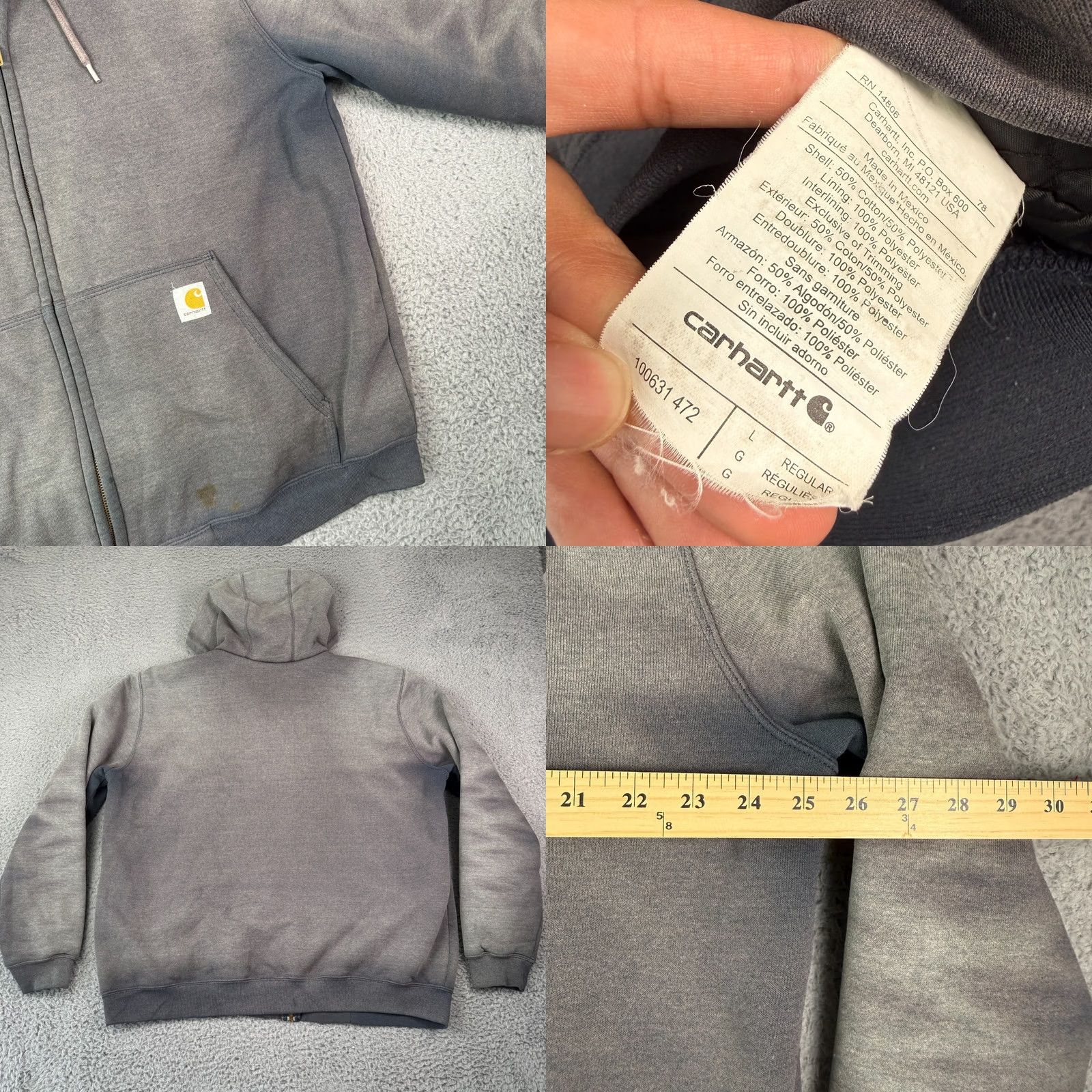Carhartt VINTAGE Carhartt Hoodie Mens L Blue Sun Faded Distressed Zip Quilt Lined Size US L / EU 52-54 / 3 - 8 Thumbnail