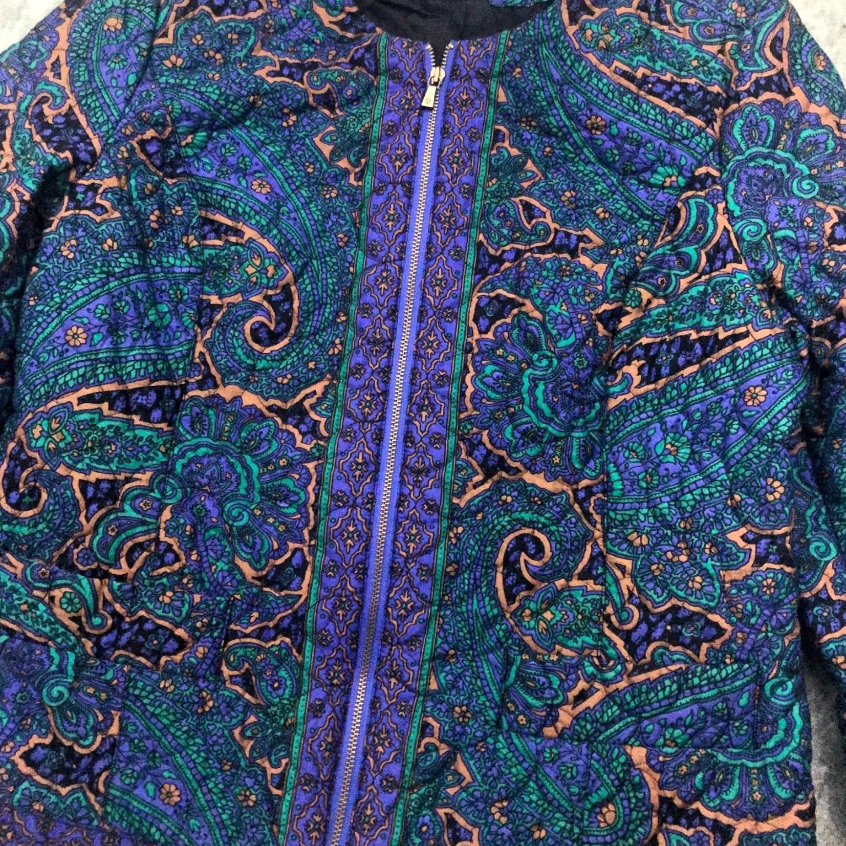Isaac Mizrahi Isaac Mizrahi Womens Jacket Paisley Quilted Zip Coat Blue Green Purple Size 10 Size L / US 10 / IT 46 - 2 Thumbnail