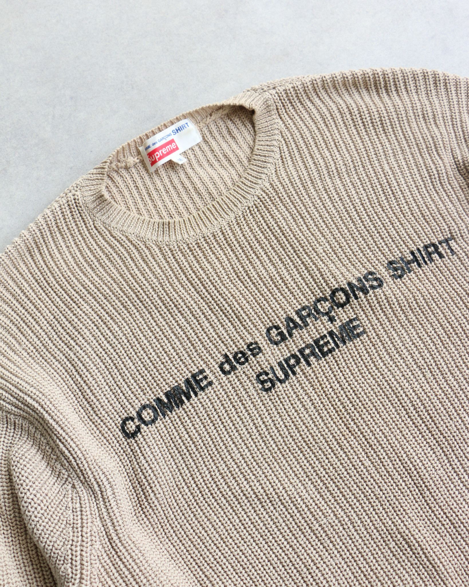 Comme des Garcons SHIRT × Supreme Supreme Comme Des Garcons Knit Sweater Beige Size US M / EU 48-50 / 2 - 3 Thumbnail