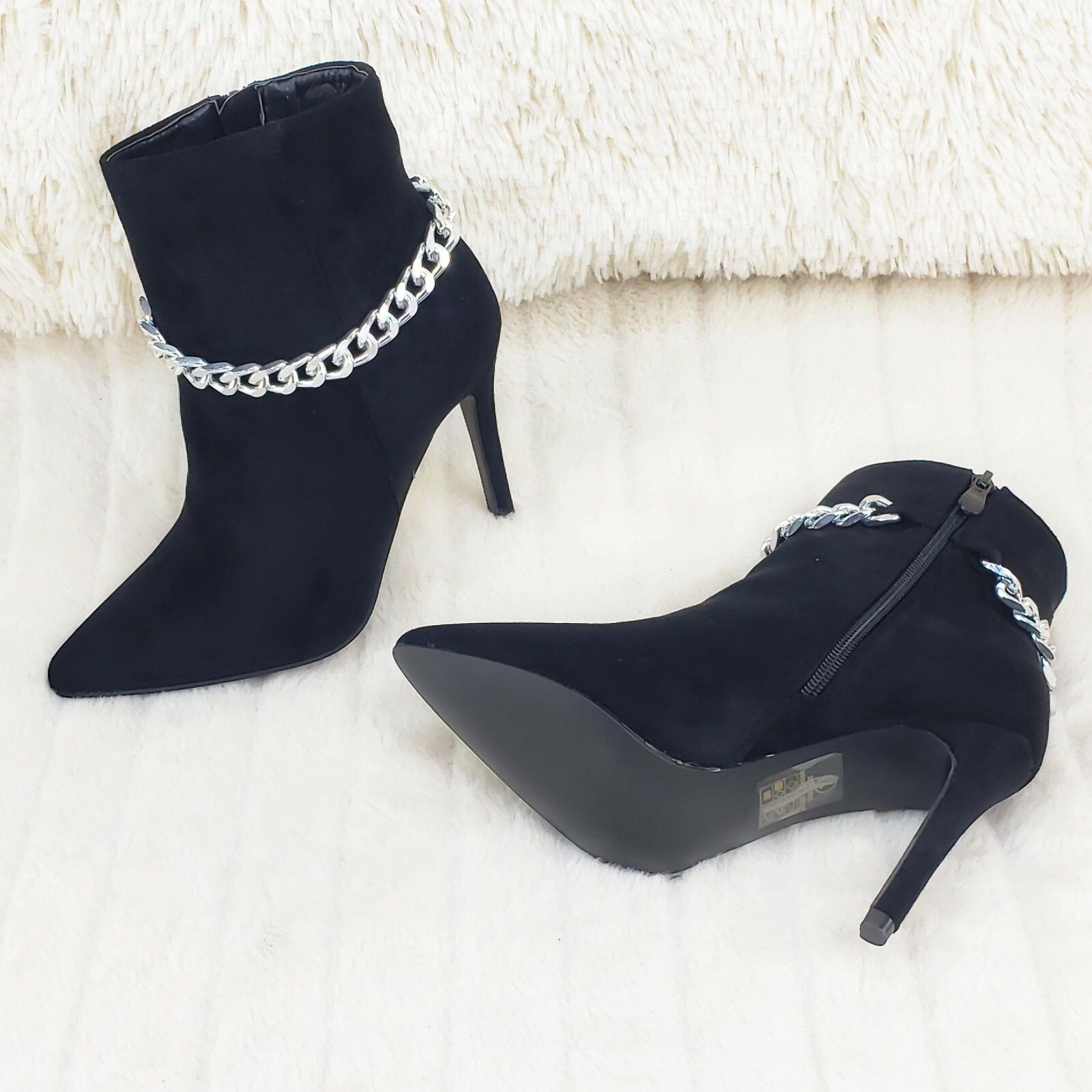Other Crave Black FX Suede & Chain Sexy Pointy Toe 4" Stiletto Hig Size US 8 / IT 38 - 5 Thumbnail
