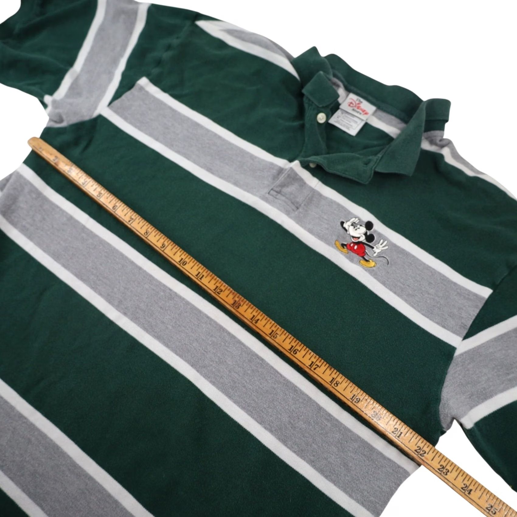 Disney VINTAGE Disney Mickey Varsity Squad Striped Polo Shirt XL Mens Green Gray Size US XL / EU 56 / 4 - 7 Thumbnail