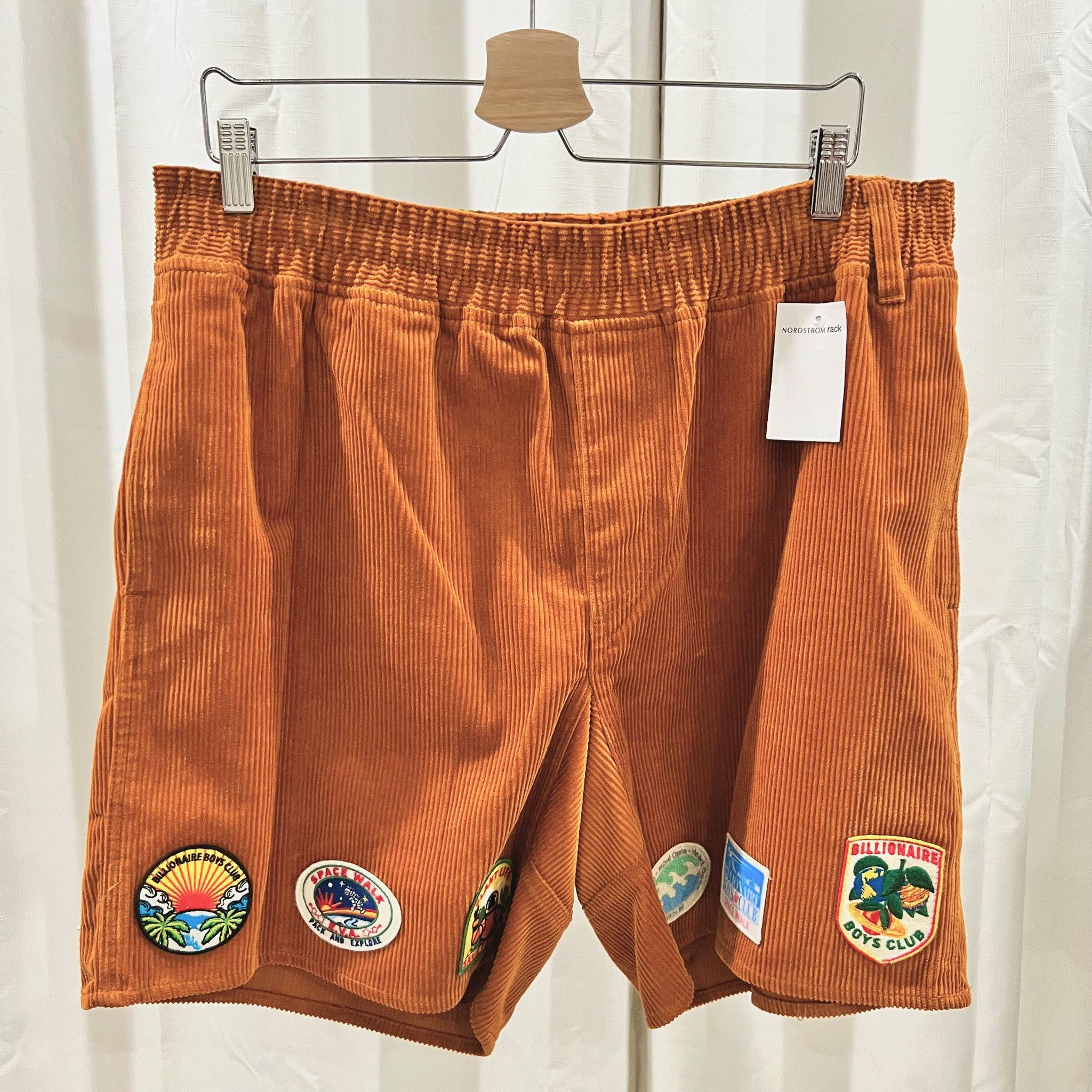 image of Billionaire Boys Club Men Scavenger Patches Corduroy Shorts in Orange Brown (Size 32)