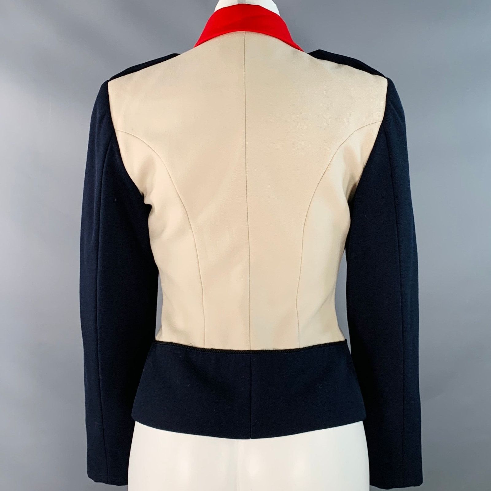 Emporio Armani Size 2 Navy Cream Red Wool Twill Color Block Epaulets Jacket Size XS / US 0-2 / IT 36-38 - 4 Thumbnail