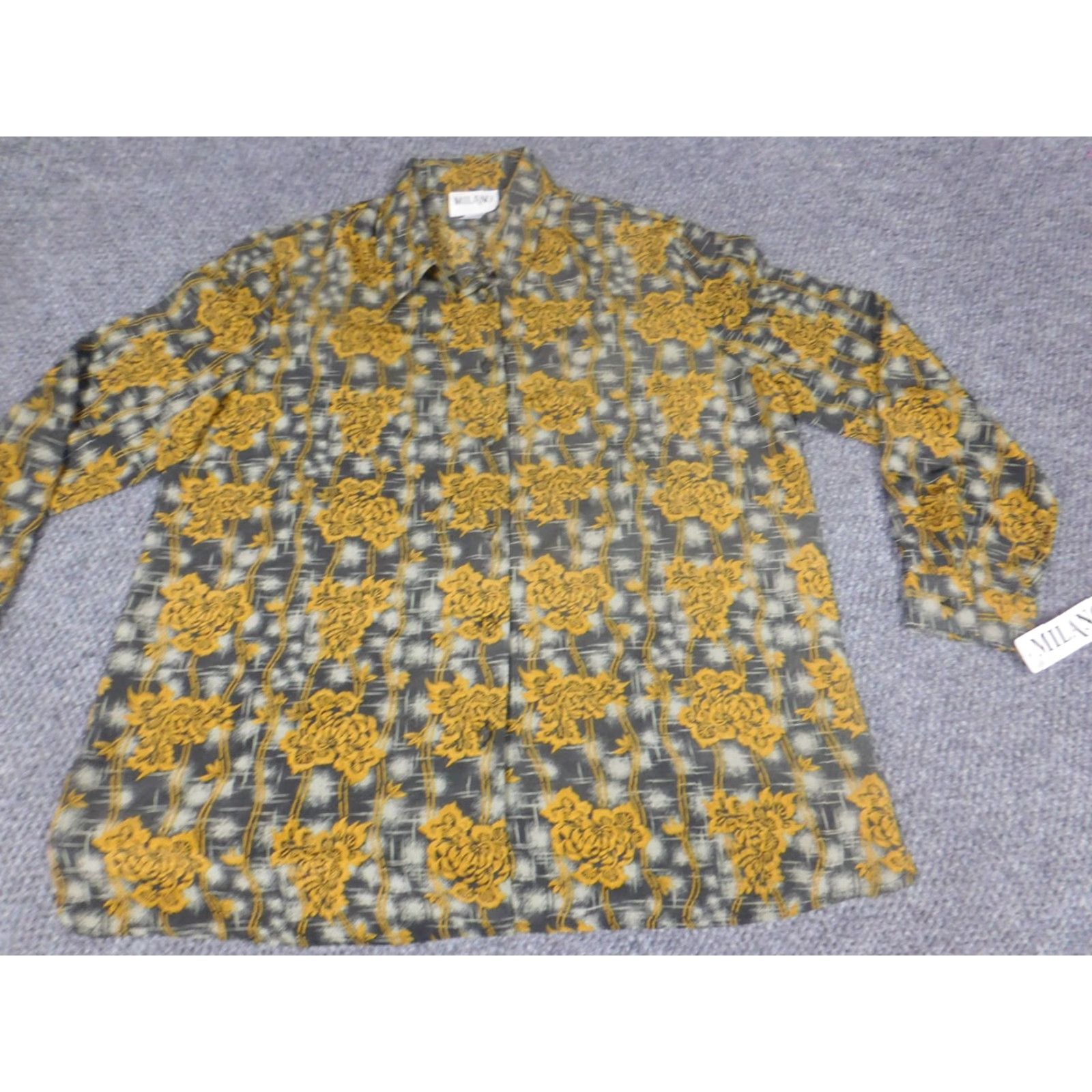 Vintage Milano Womens Button-Up Blouse L Green Floral Casual Long Sleeve Collared Lightweight Polyester Regular Size L / US 10 / IT 46 - 3 Thumbnail