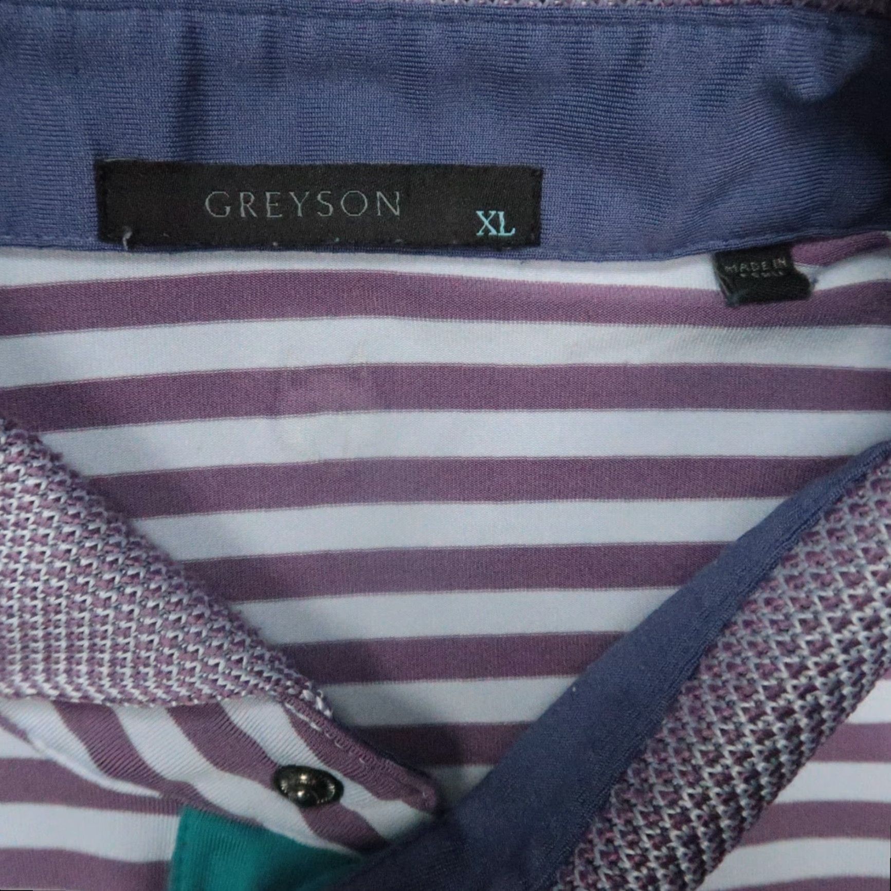 Vintage Greyson Polo Shirt Mens XL Purple Striped Snap Front Performance Polo (Golf) Size US XL / EU 56 / 4 - 3 Thumbnail