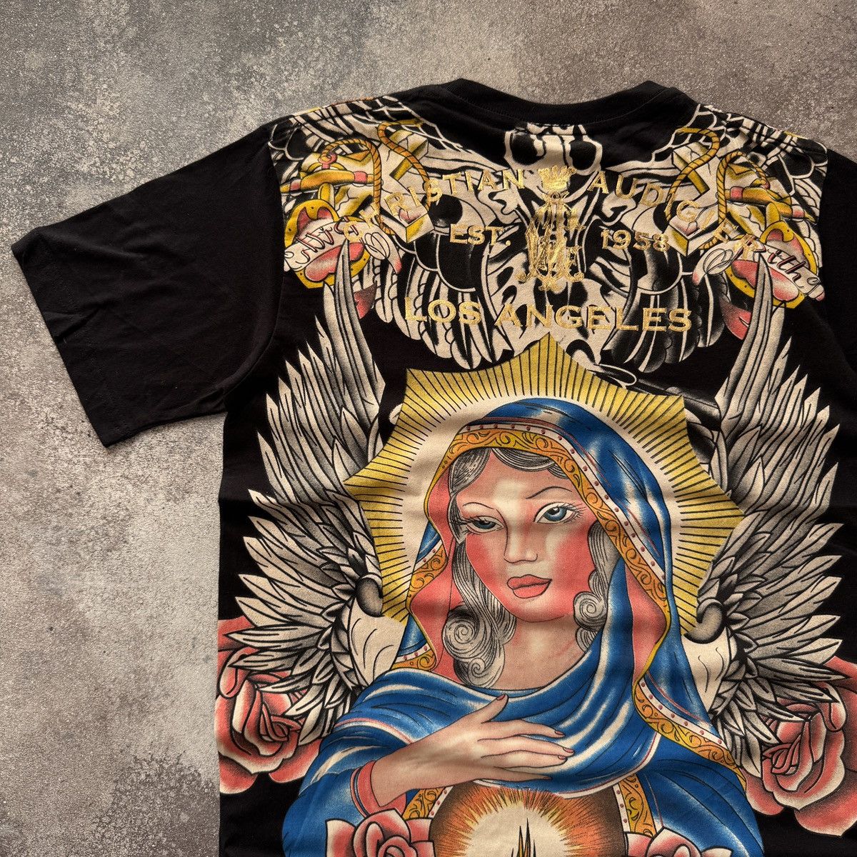 Ed Hardy Christian Audigier Y2K Rhinestones Virgin Maria T-Shirt Size US L / EU 52-54 / 3 - 8 Thumbnail