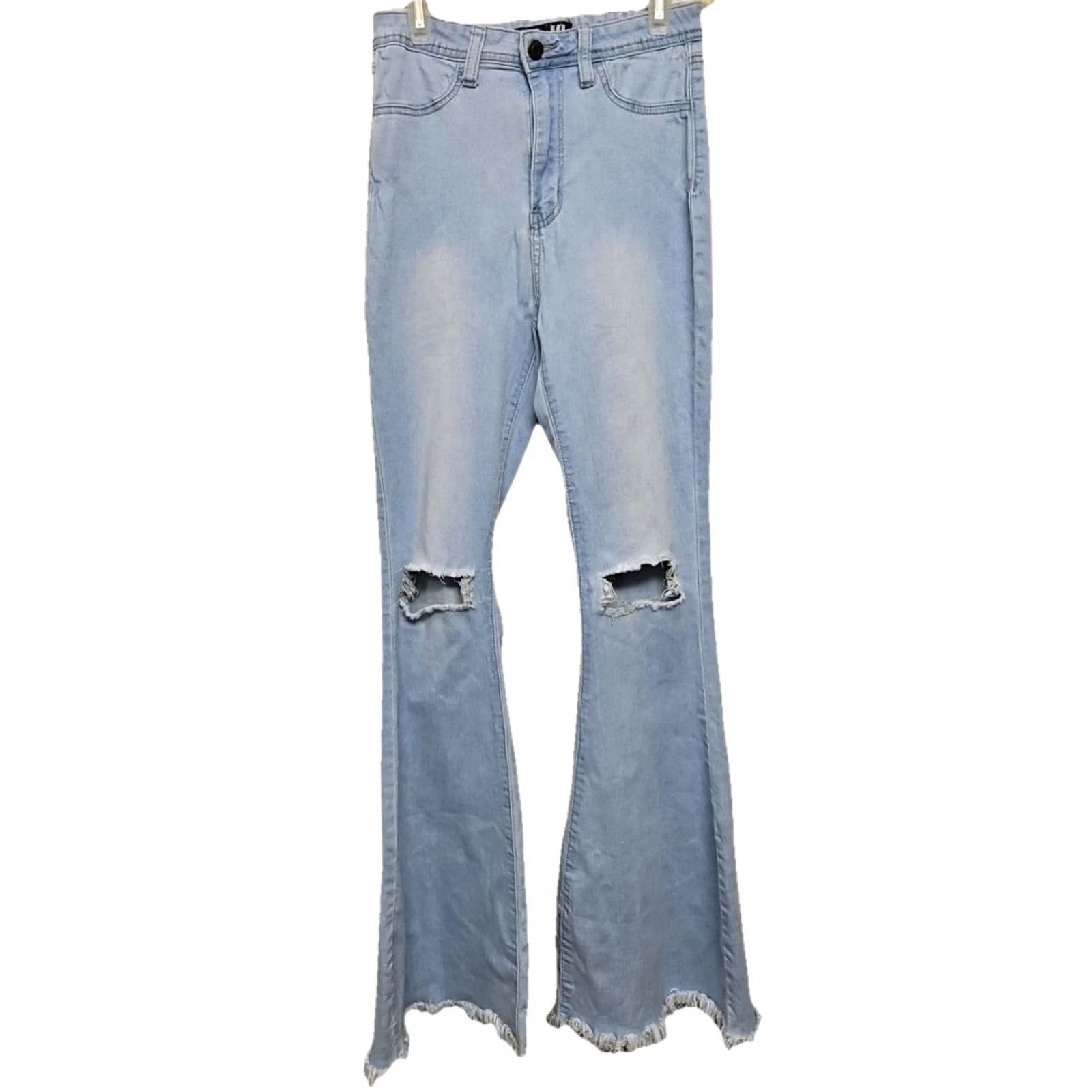 Vintage JC JO Distressed Flare Jeans Womens M Light Wash Raw Hem Ripped Knees Jeans Distressed Flare Jeans Womens M Light Blue 90s? Size 32" / US 10 / IT 46 - 2 Thumbnail