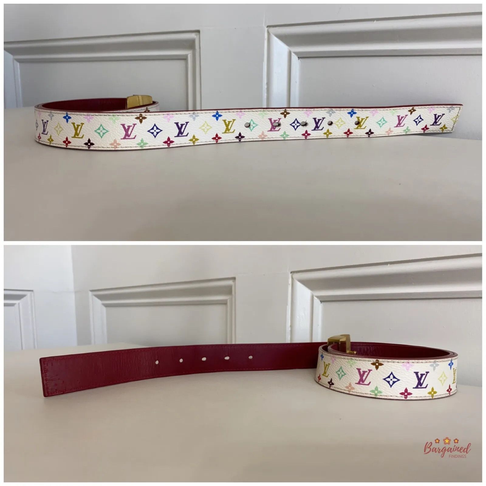 Louis Vuitton × Takashi Murakami Louis Vuitton White Monogram Multicolor LV Reversible Belt Size 30 - 6 Thumbnail