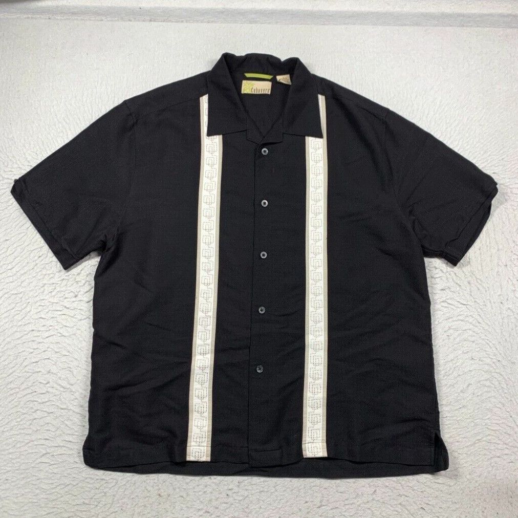 Cubavera Cubavera Shirt Mens Large Black Button Up Short Sleeve ...