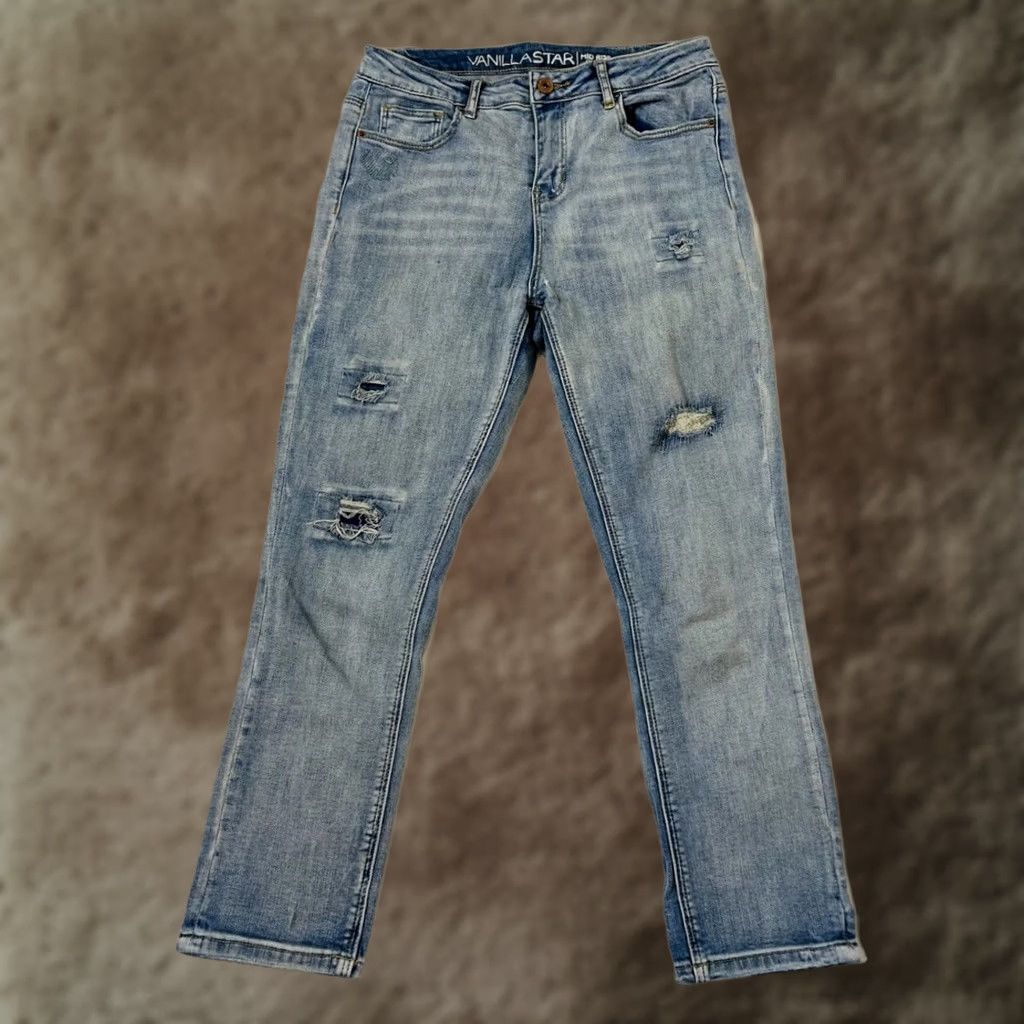 Vintage Vanilla Star Jeans Womens Blue Mid Rise Crop Distressed Stretch Size 9 School Approved Size 30" / US 8 / IT 44 - 1 Thumbnail