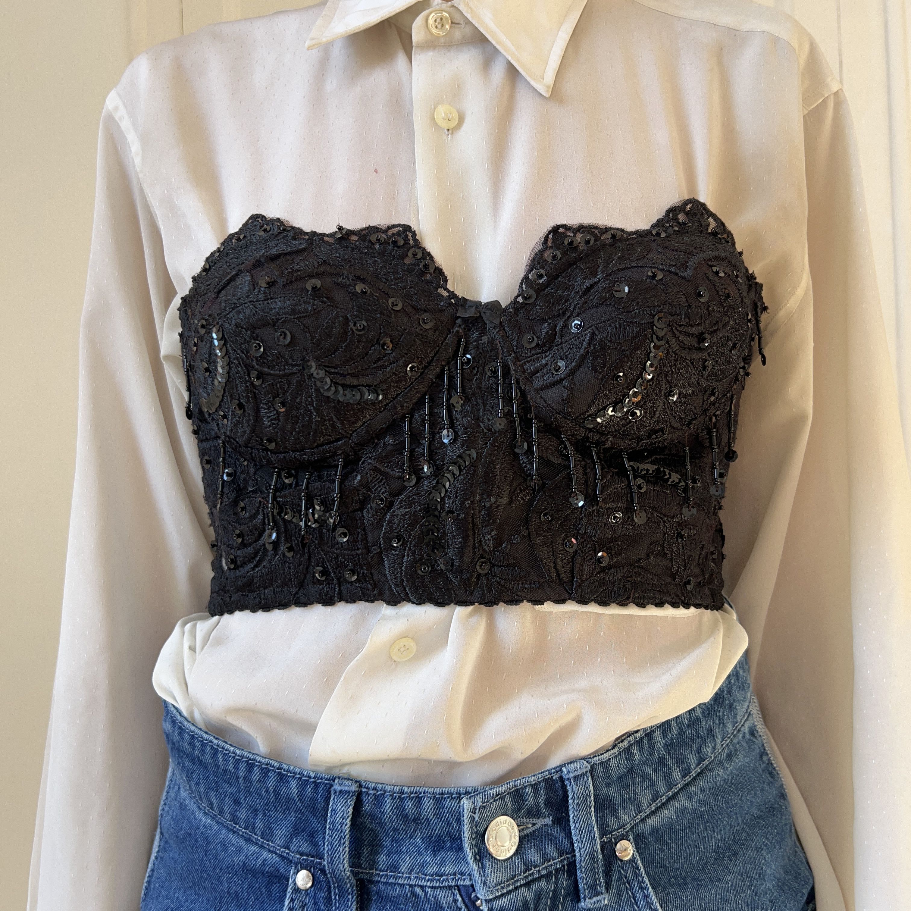Vintage Vintage 90s Black Lace Bustier Top Size M / US 6-8 / IT 42-44 - 4 Thumbnail