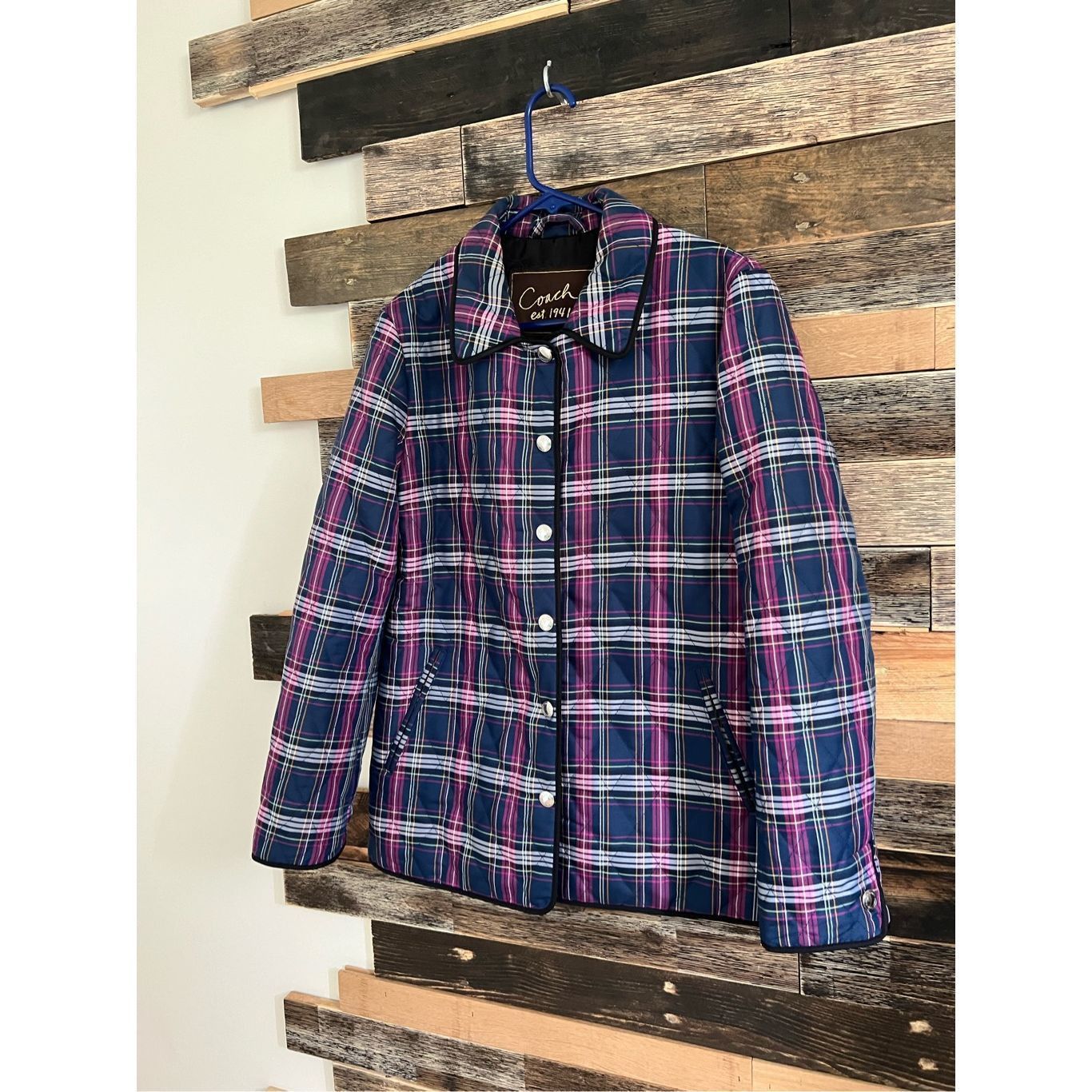 Coach Coach Quilted Navy Blue & Purple Plaid Print Long Sleeve Sna Size M / US 6-8 / IT 42-44 - 1 Thumbnail