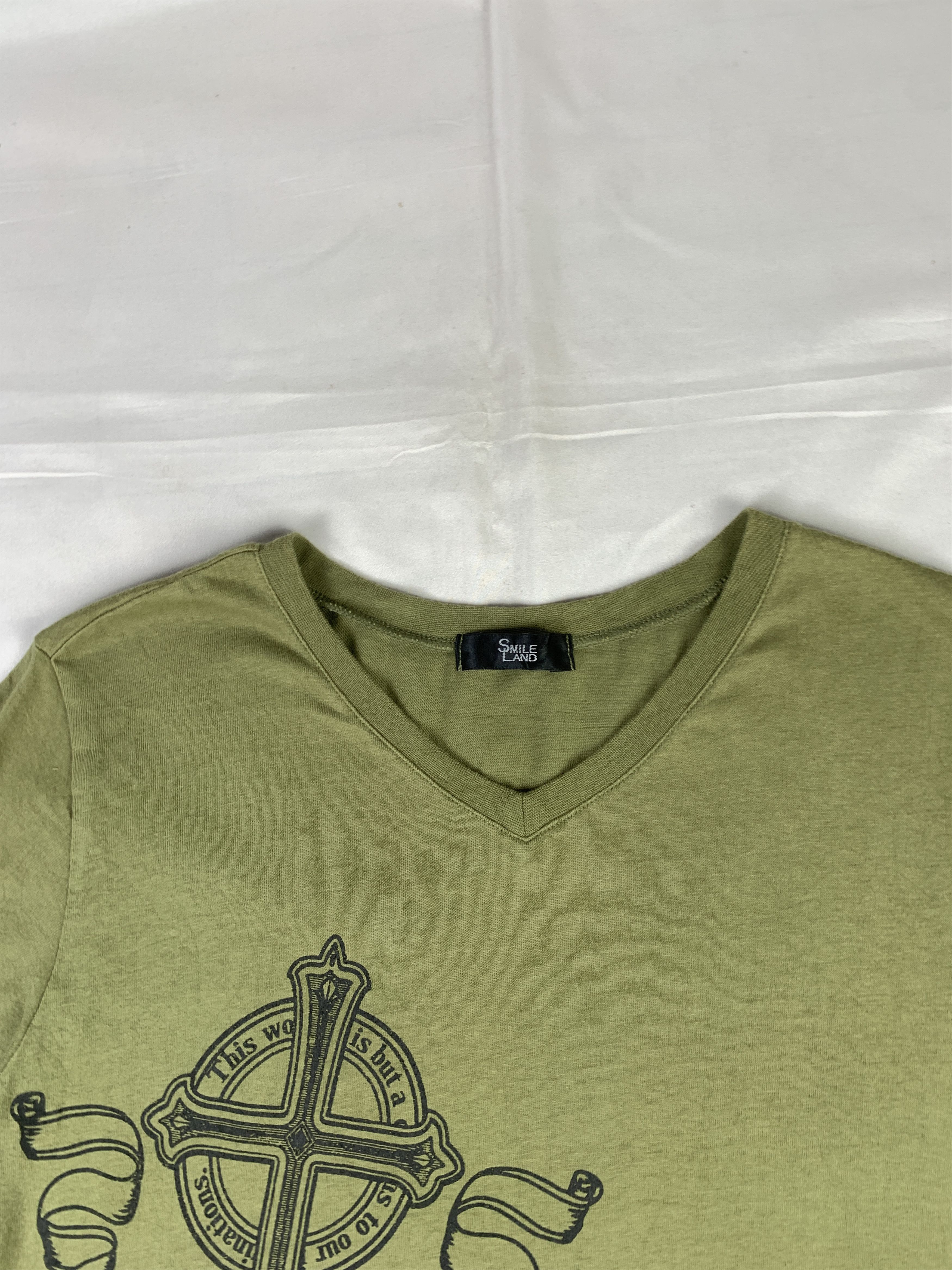 Japanese Brand SMILE LAND Olive Green Crodd Crown Dressy Tee (L) Size L / US 10 / IT 46 - 7 Thumbnail