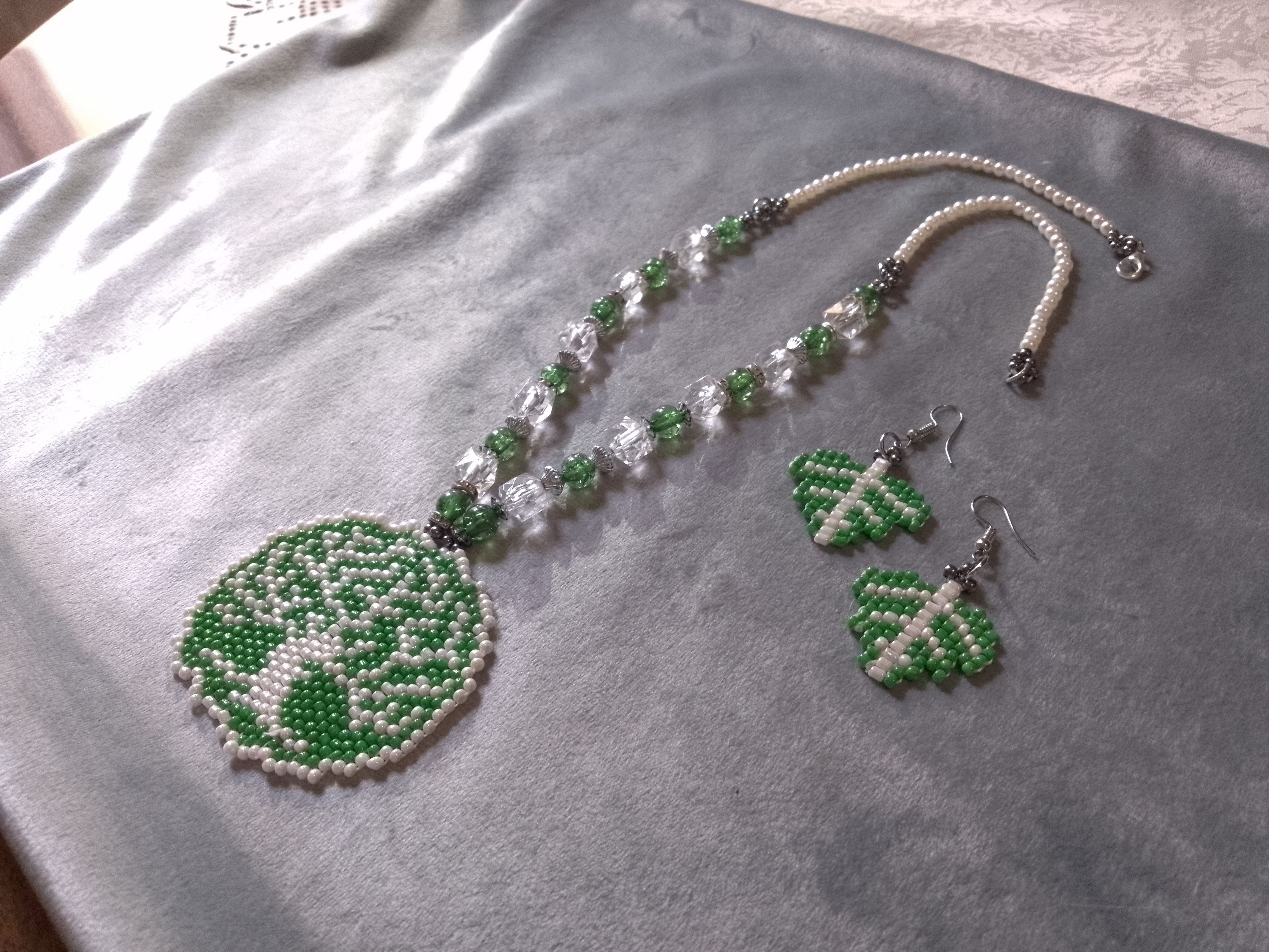 Handmade Necklace Long Green Earrings Crystal Pendant Tree of Life Size ONE SIZE - 7 Thumbnail