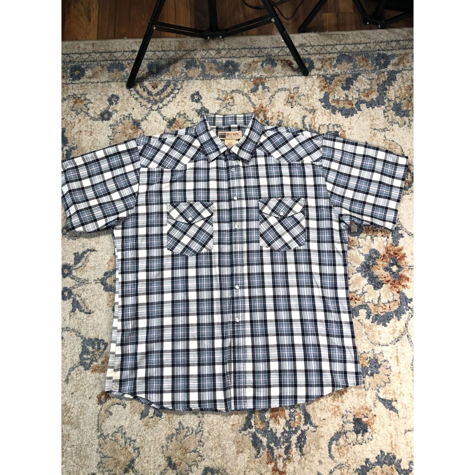 Vintage Big Mac Shirt Mens XL Blue Plaid Short Sleeve Western Pearl Snap Workwear Size US XL / EU 56 / 4 - 2 Thumbnail