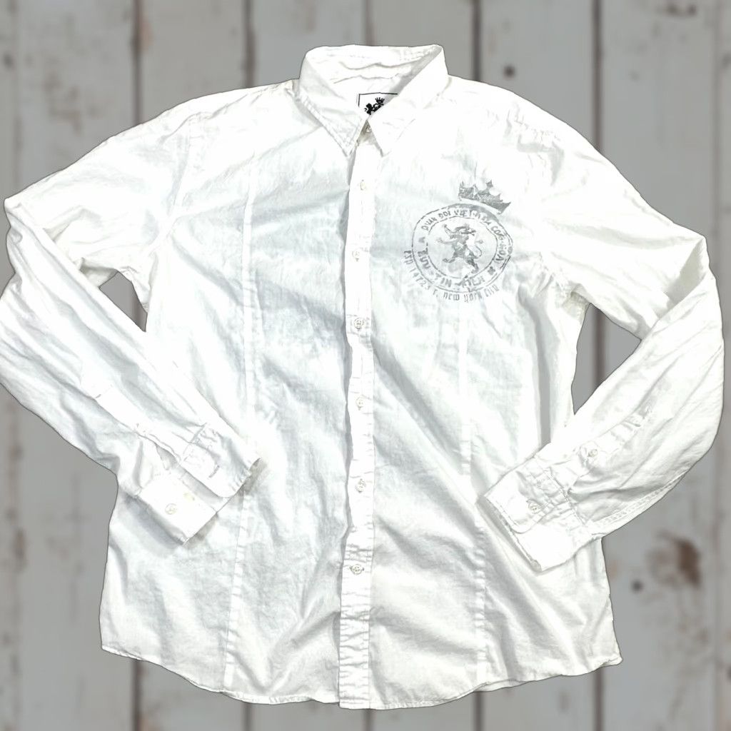 Express Y2K Long Sleeve Graphic Button Up White Men's Large Lightweight Lion NY City Shirt Size US L / EU 52-54 / 3 - 1 Thumbnail
