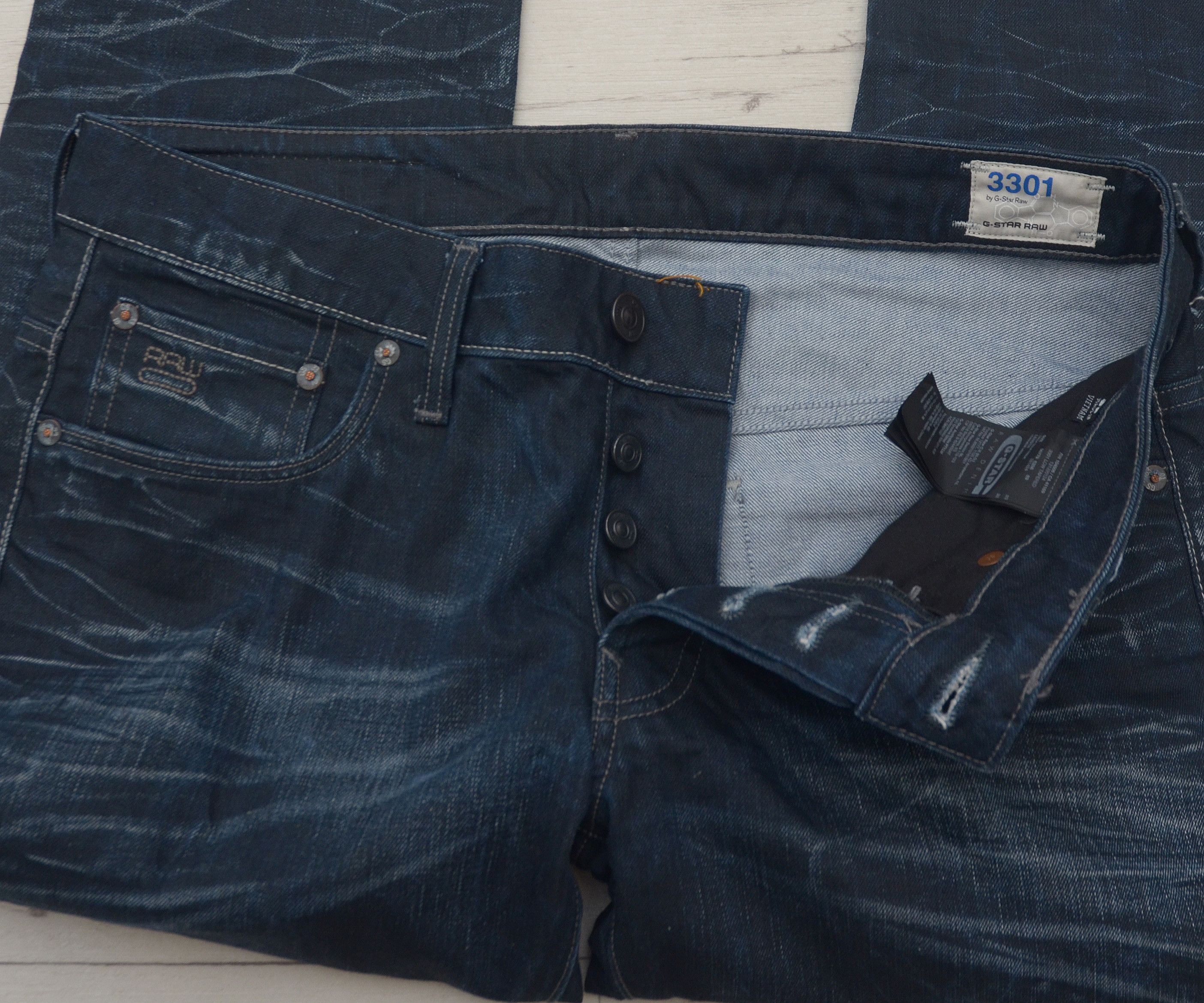 G-Star G star raw Denim Faded Jeans 3301 Low Tapered Rl y2k Size US 33 - 8 Thumbnail