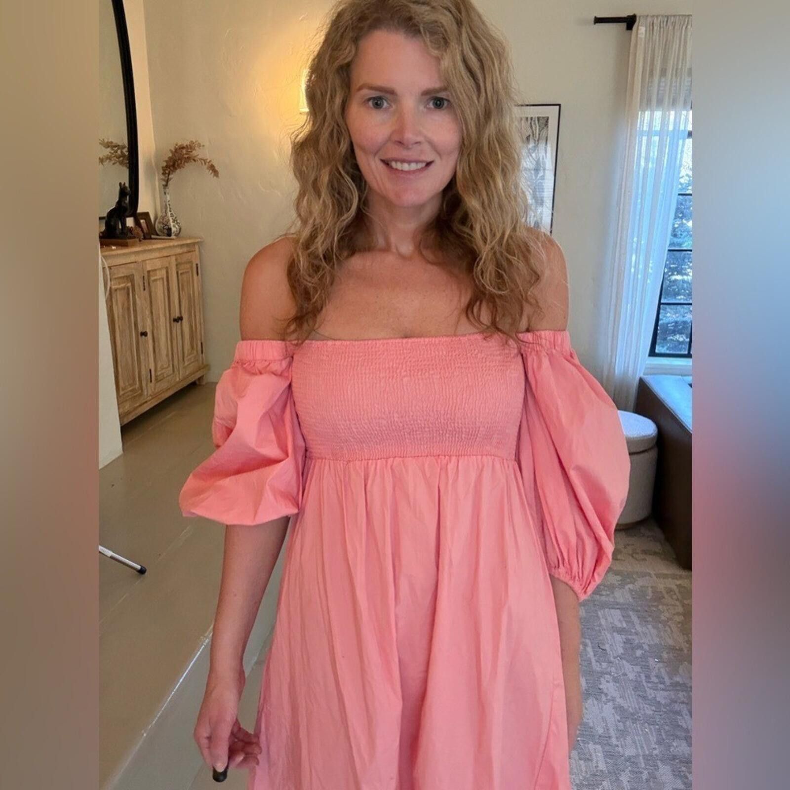 Other Sotela Collection Pink Smocked Midi Dress Puff Sleeve S Size S / US 4 / IT 40 - 2 Thumbnail