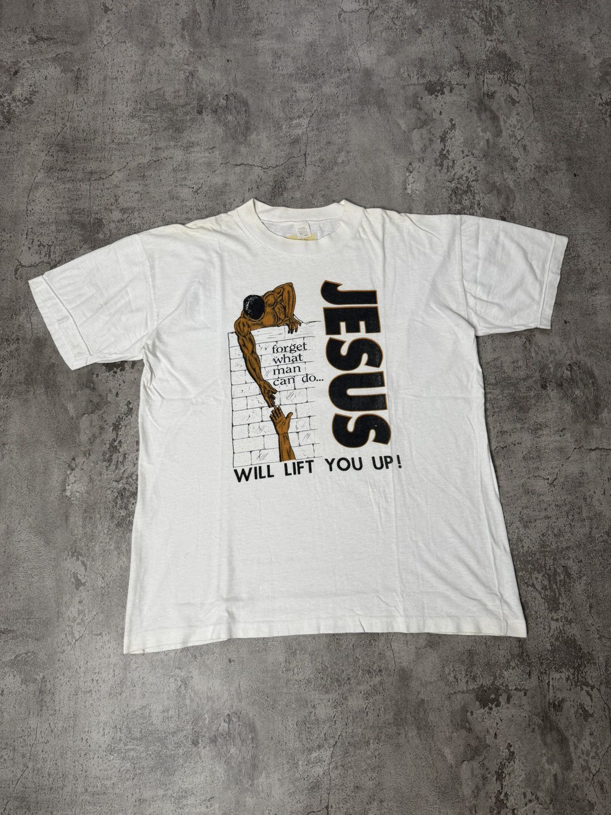 Arts & Science VINTAGE 90’S WHITE HANES JESUS WILL LIFT YOU UP T-SHIRT Size US XL / EU 56 / 4 - 1 Thumbnail